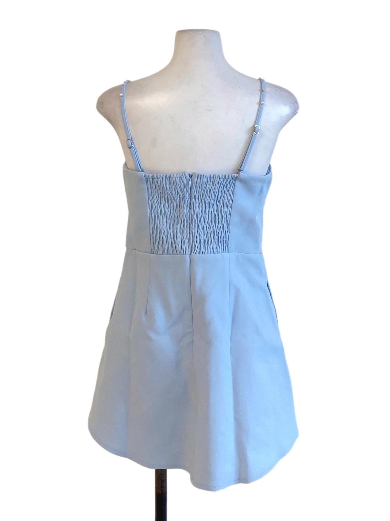 Sky Blue Sweetheart Spaghetti Strap Padded A-Line Dress