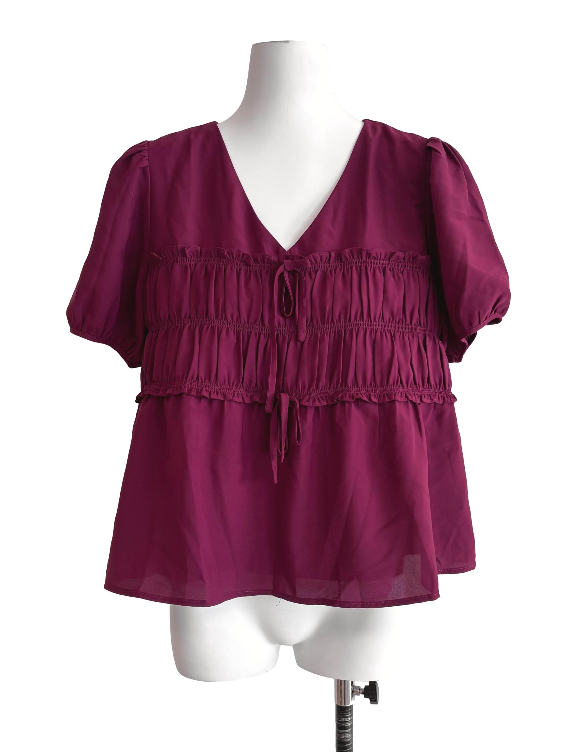 Maroon Red Shirred Blouse