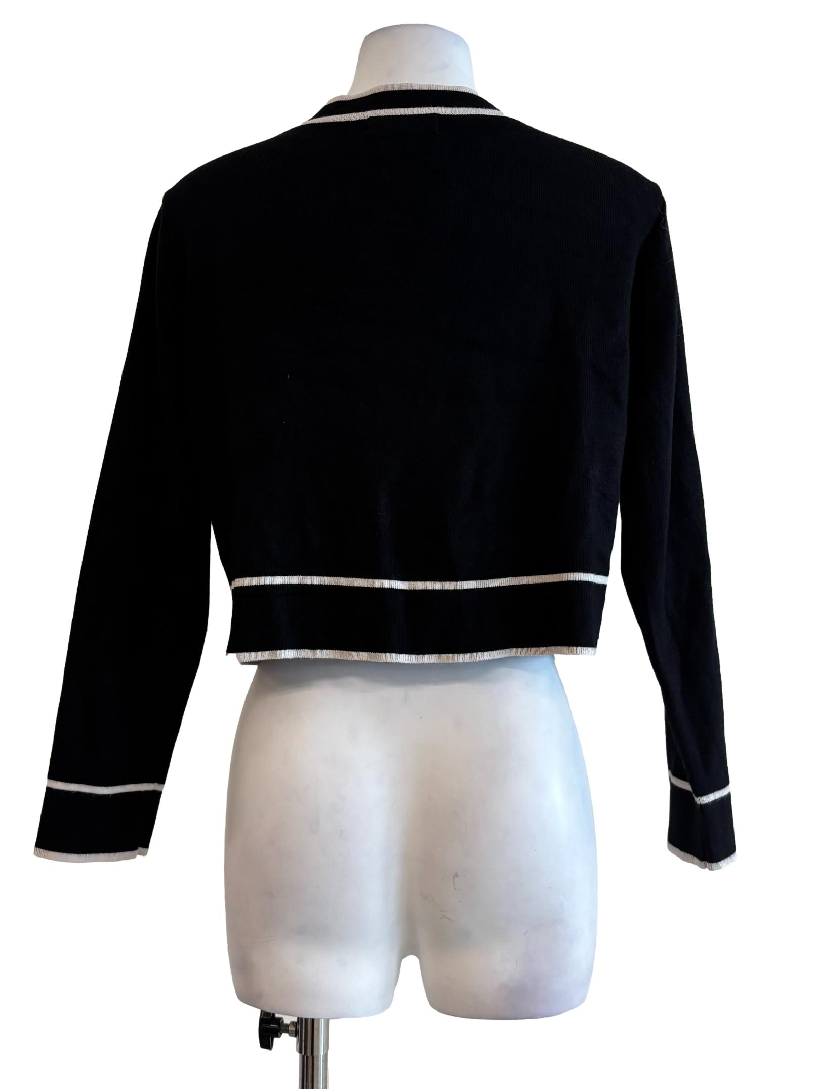 Black White Border Ribbed Cardigan