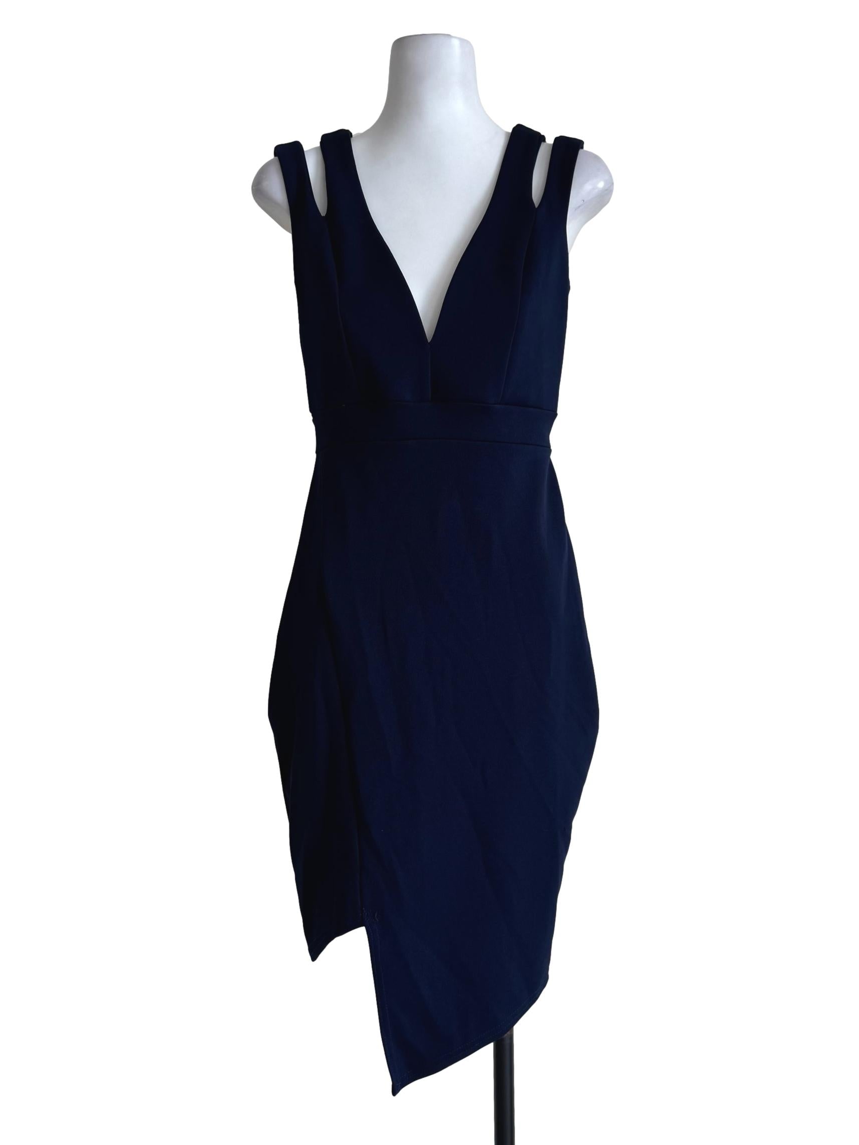 Navy Blue V Neck Empire Dress