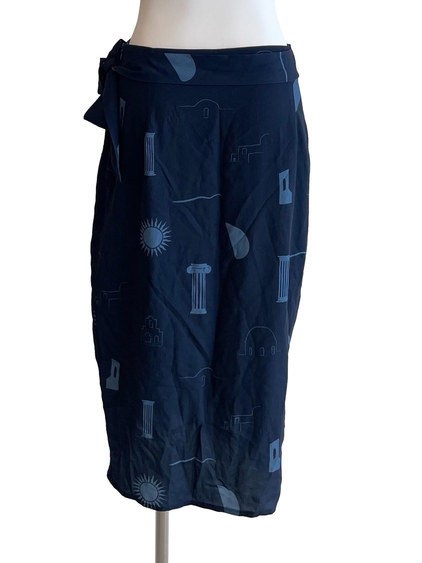 Navy Graphic Wrap Skirt