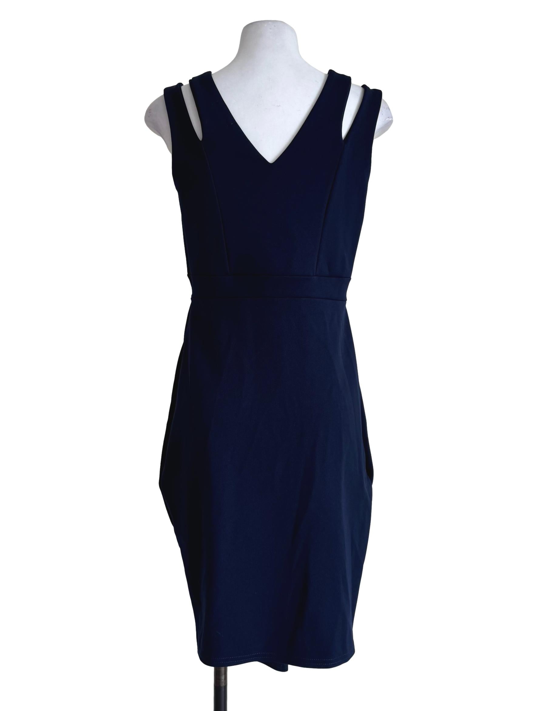 Navy Blue V Neck Empire Dress
