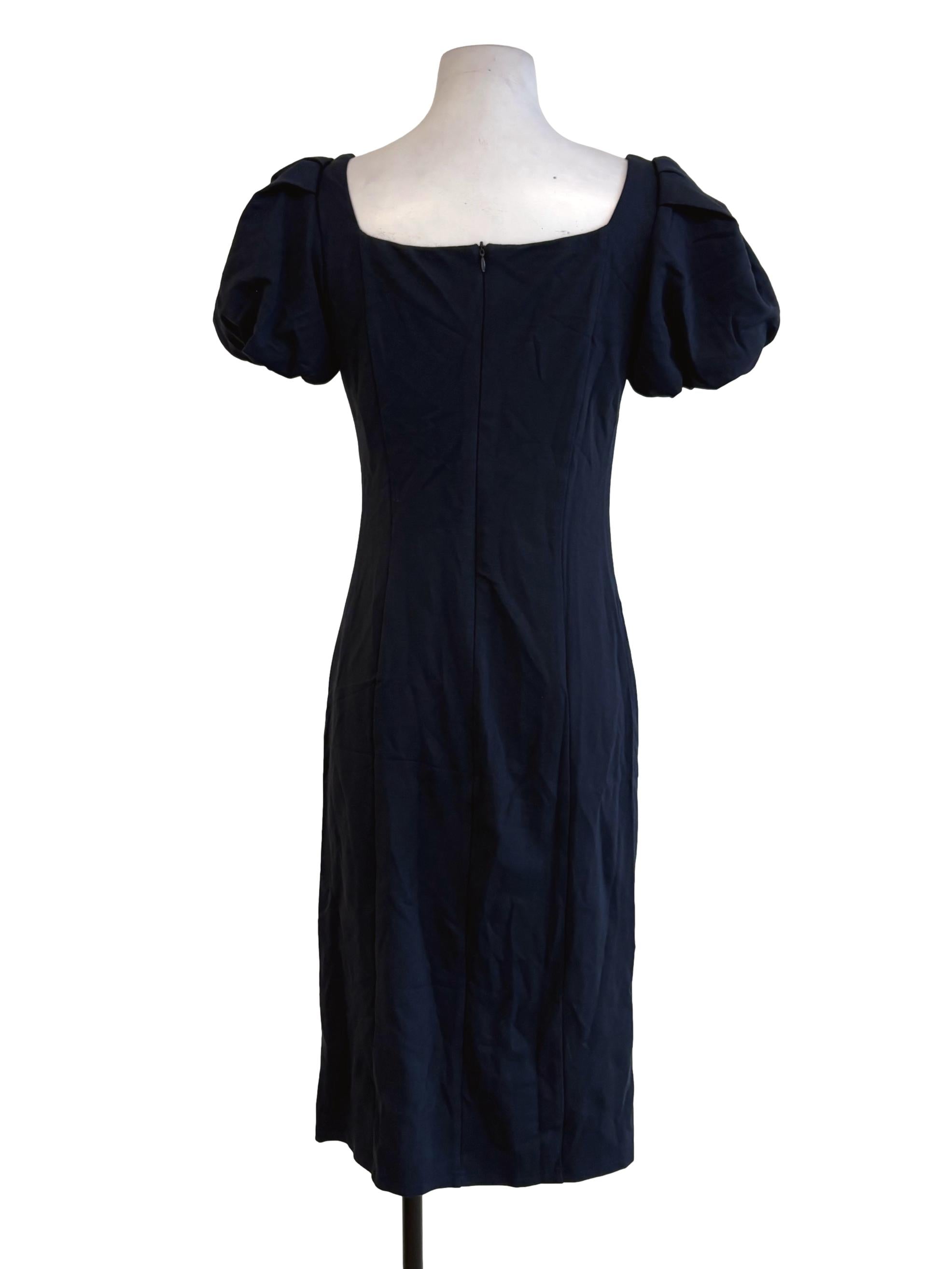 Navy Blue Padded Puffed Sleeves Sheath Dress