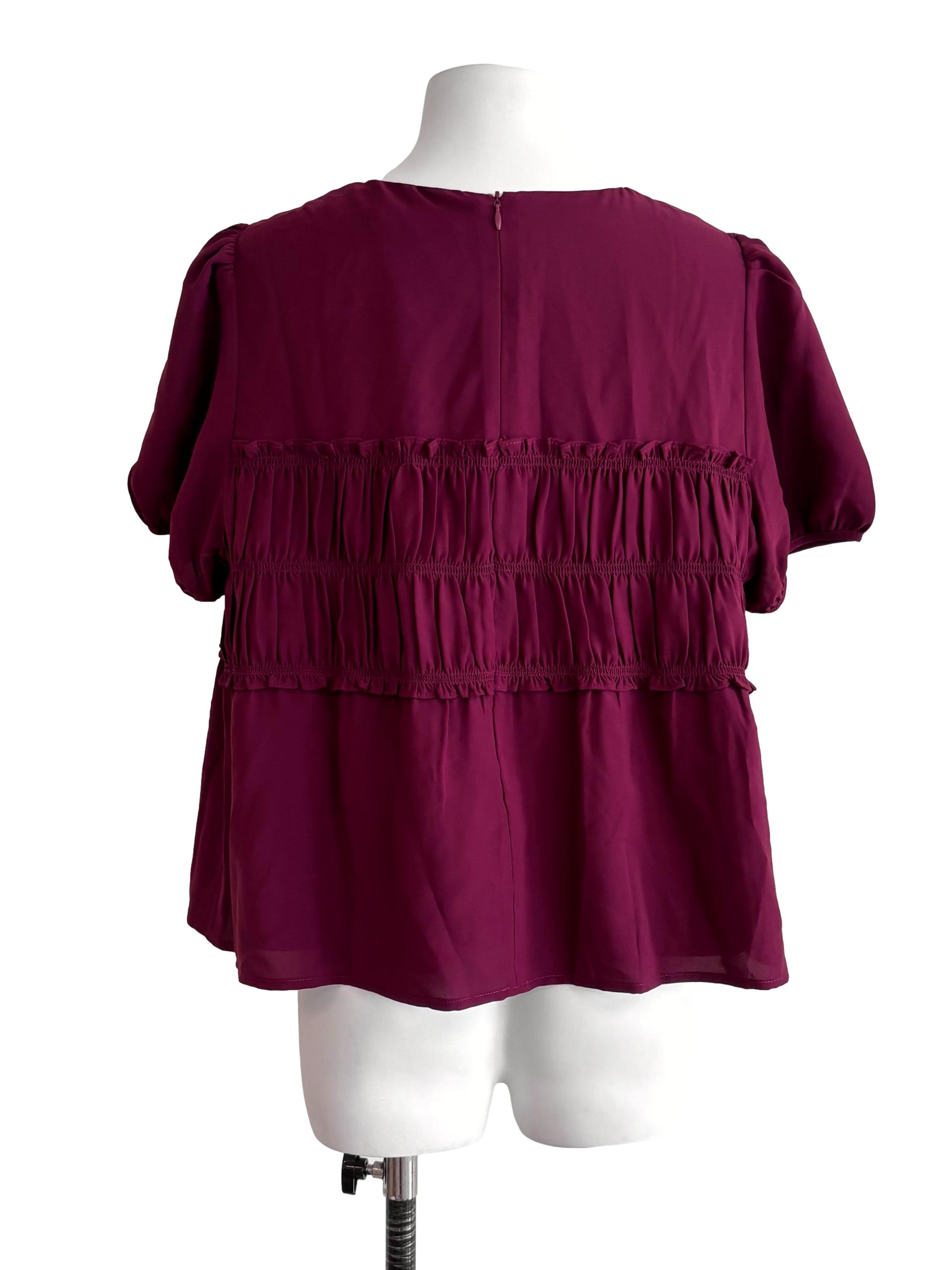 Maroon Red Shirred Blouse