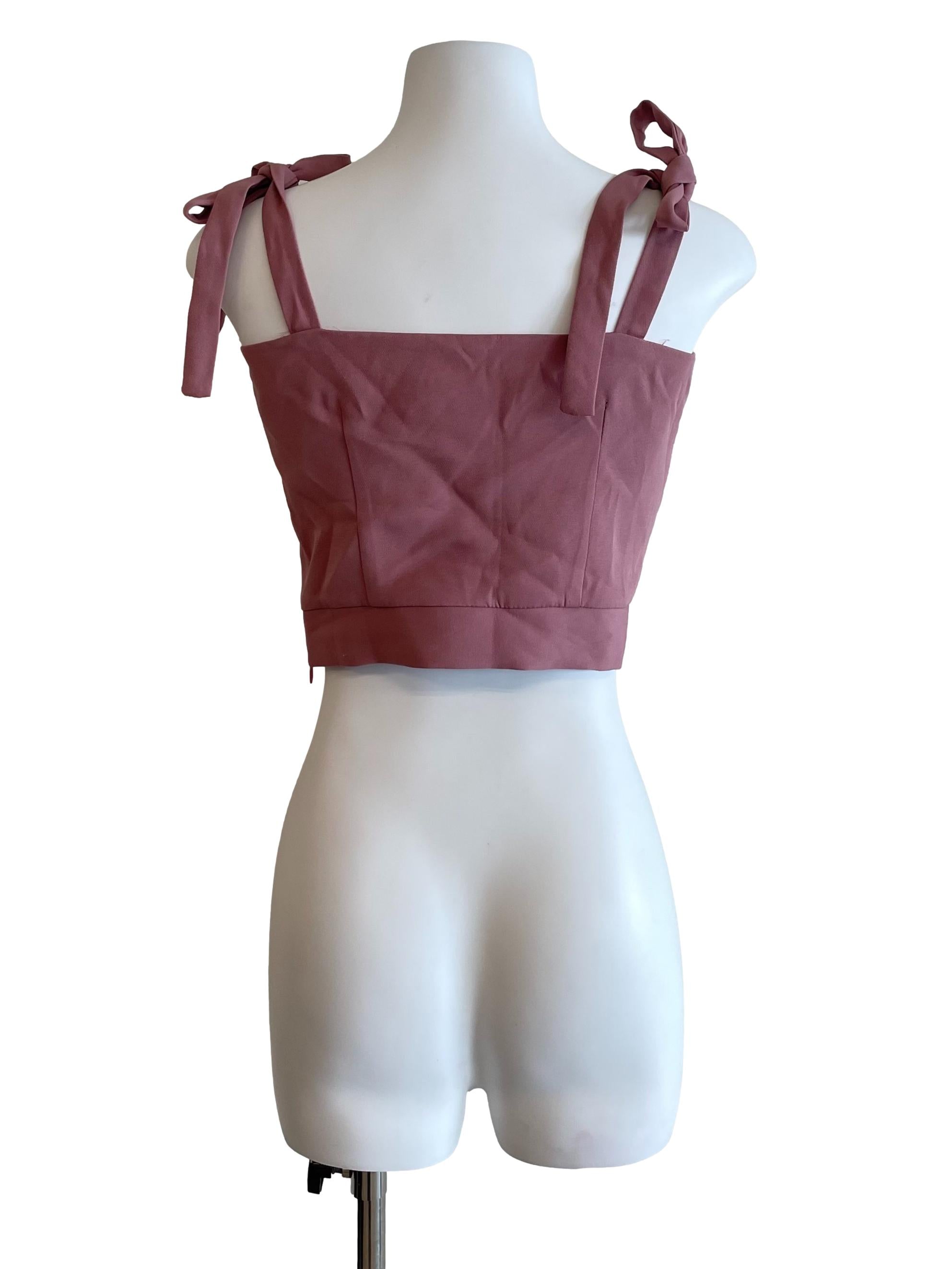 Rose Pink Tie Bow Crop Top
