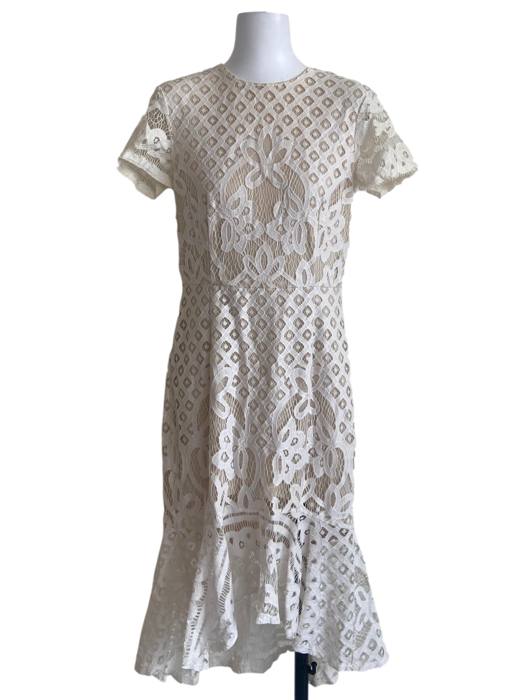 White Floral Lace Asymmetric Dress