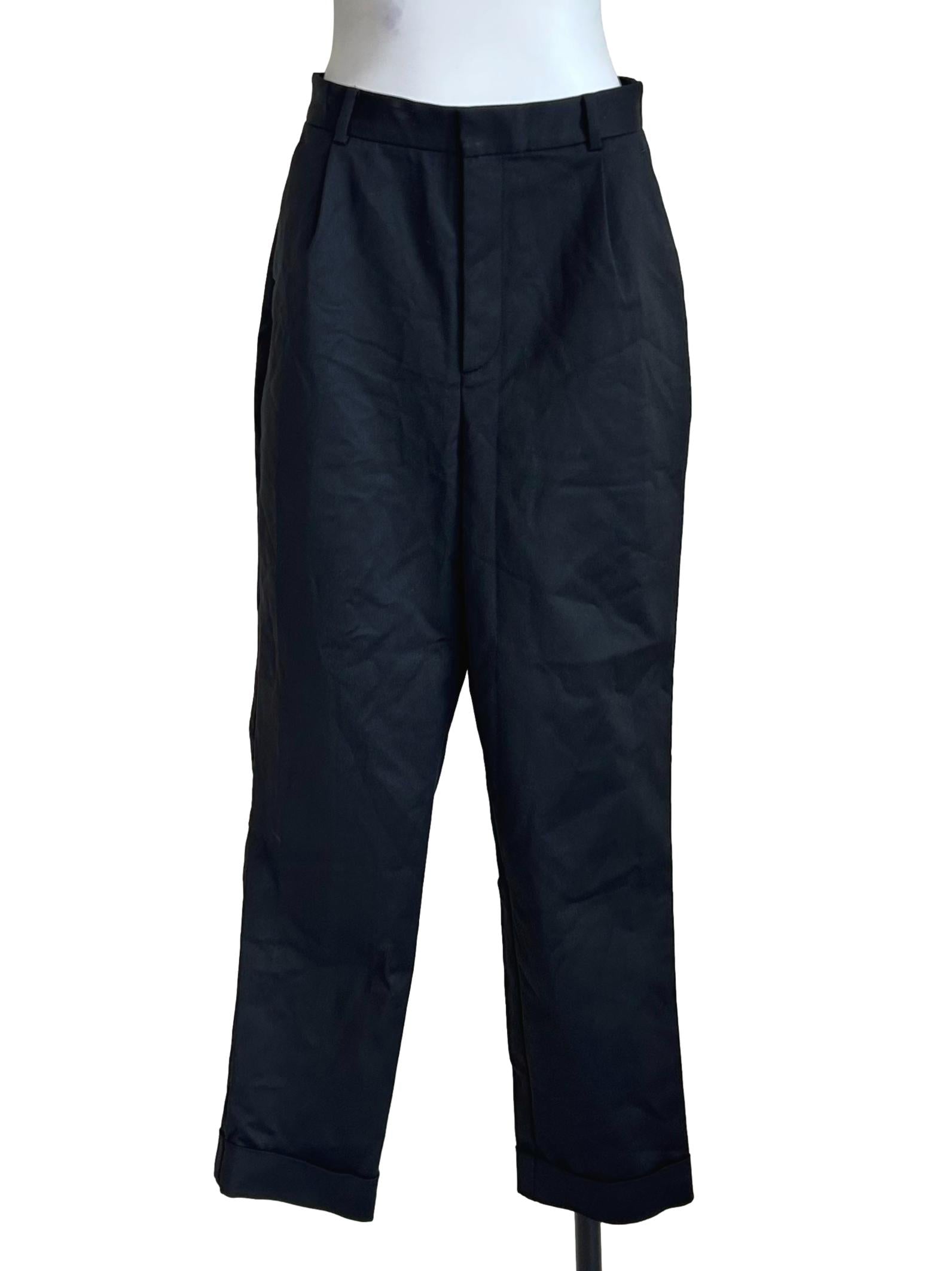Black Cuffed Straight-Leg Trousers LB