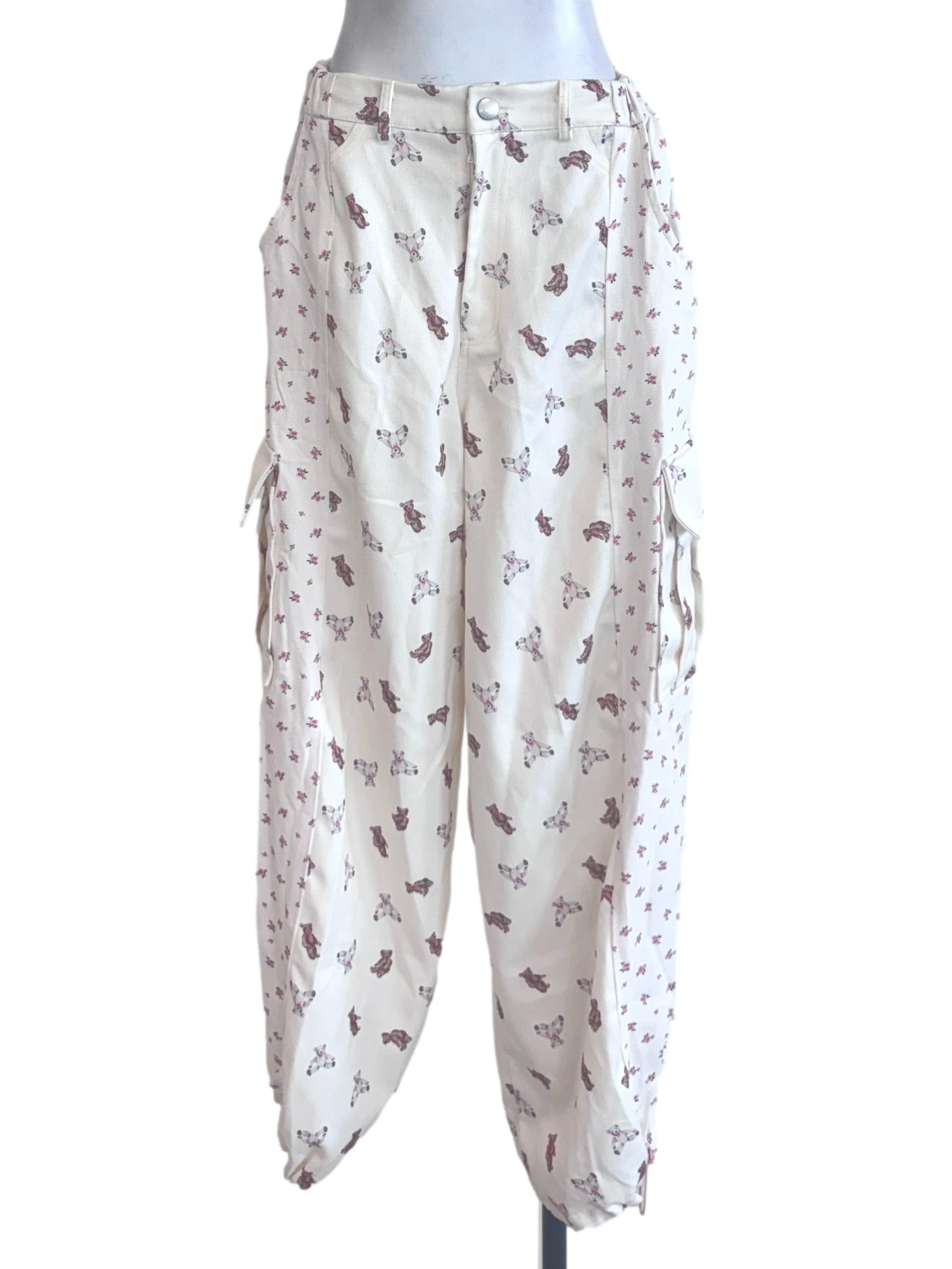 White Floral Bear Pants
