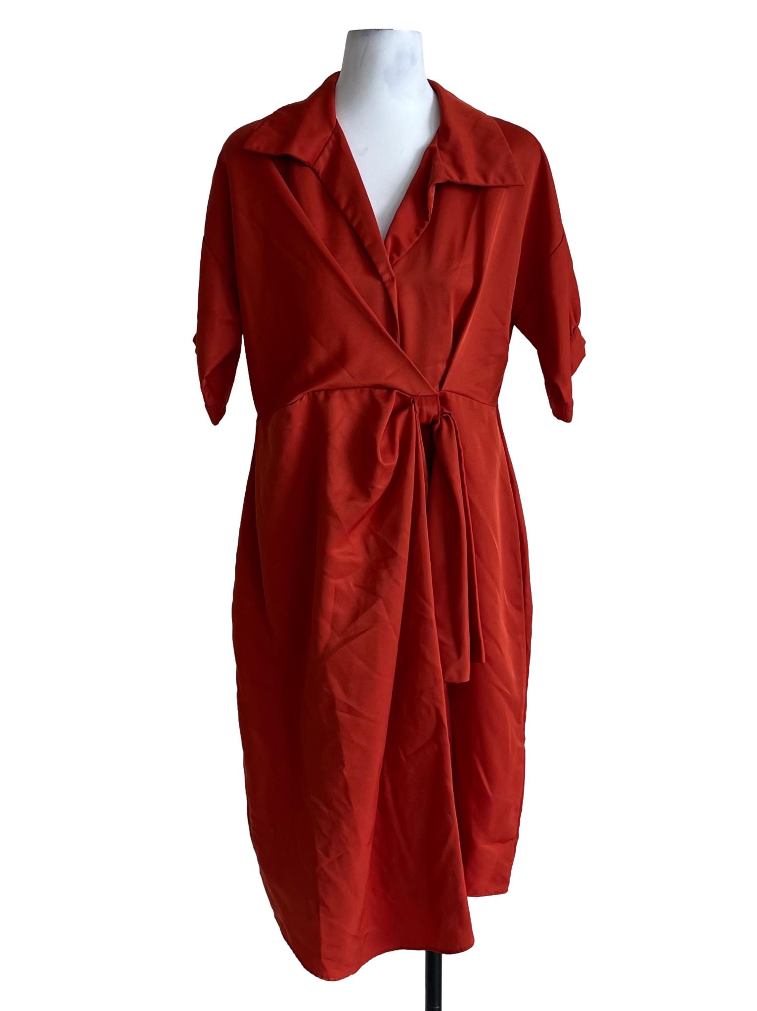 Amber Orange Wing Collar Empire Dress