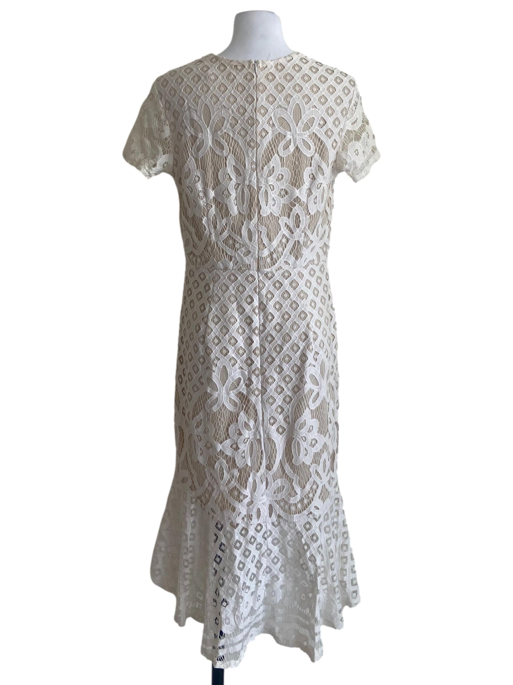 White Floral Lace Asymmetric Dress