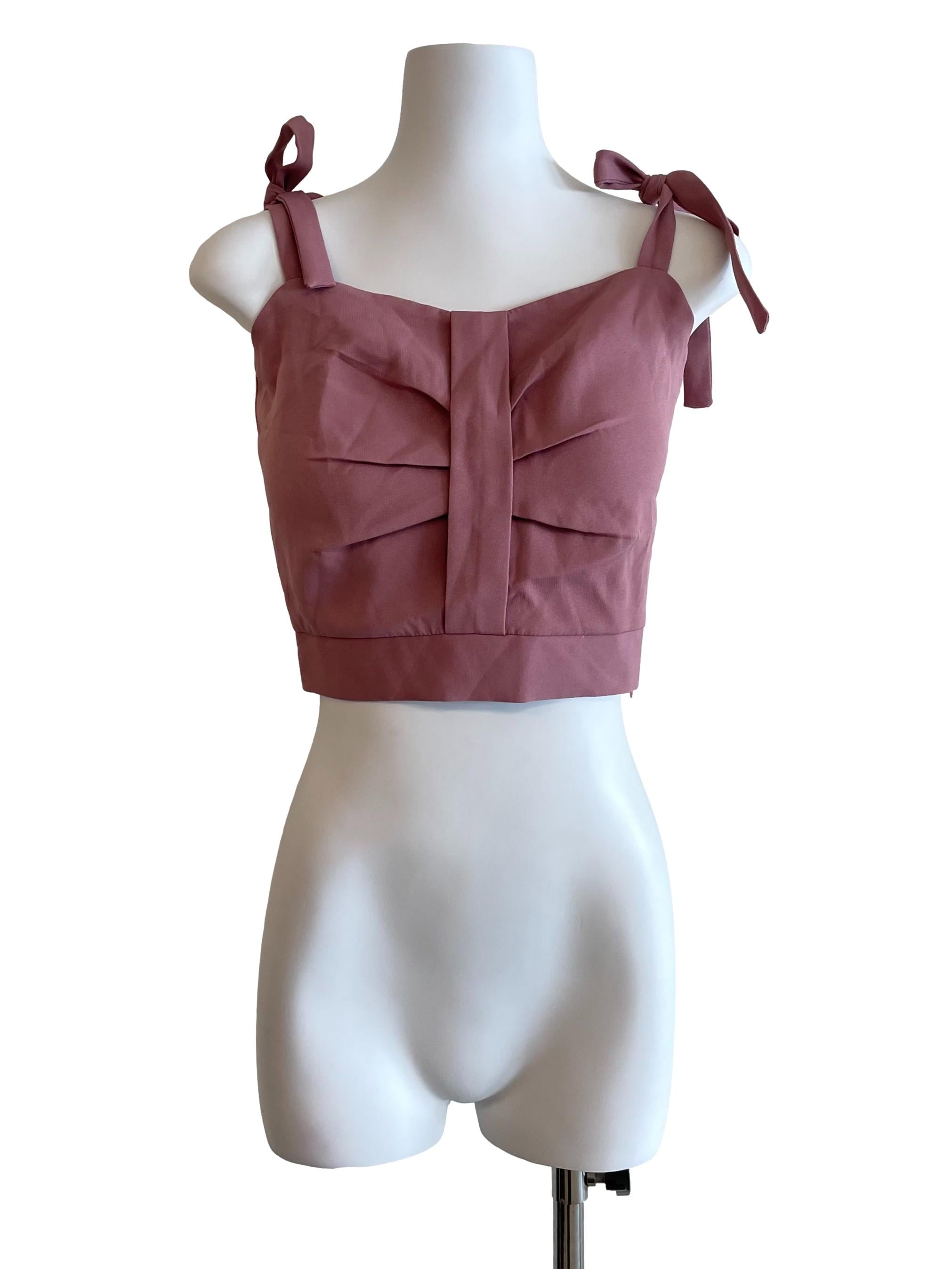 Rose Pink Tie Bow Crop Top