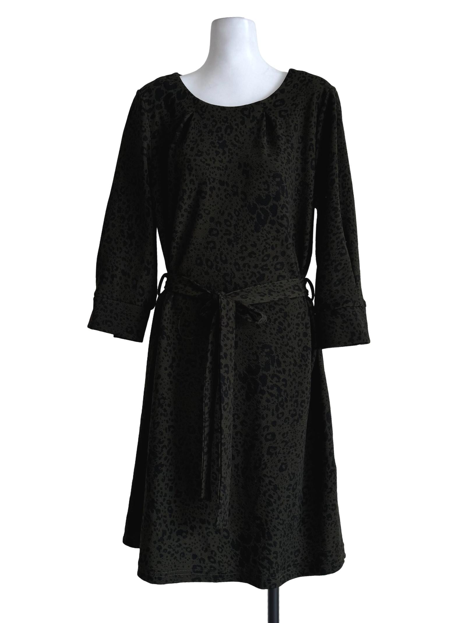 Moss Green Leopard Print Long Sleeve Dress