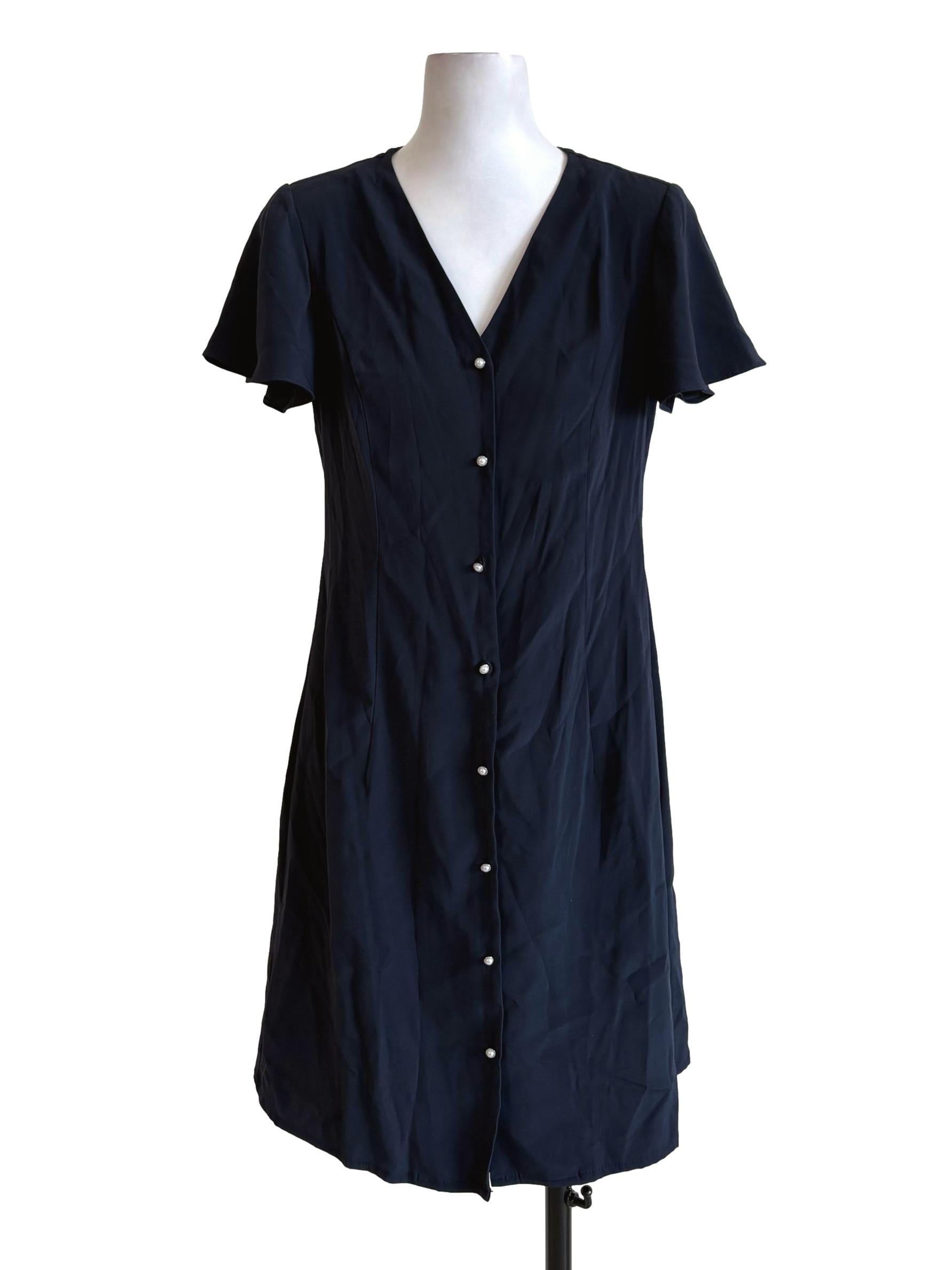 Indigo Blue Pearl Button A-Line Dress