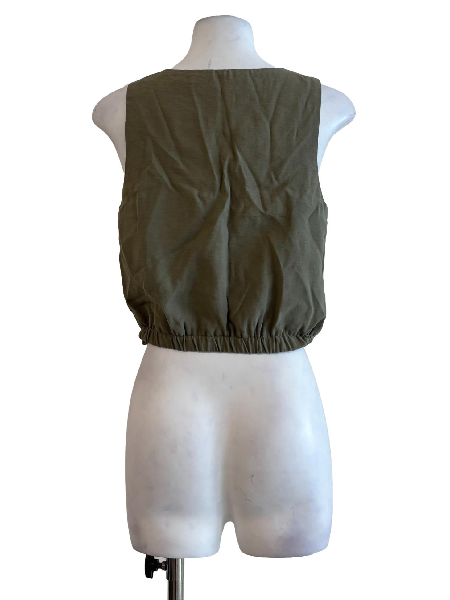 Moss Green Square Neck Elastic Waist Top