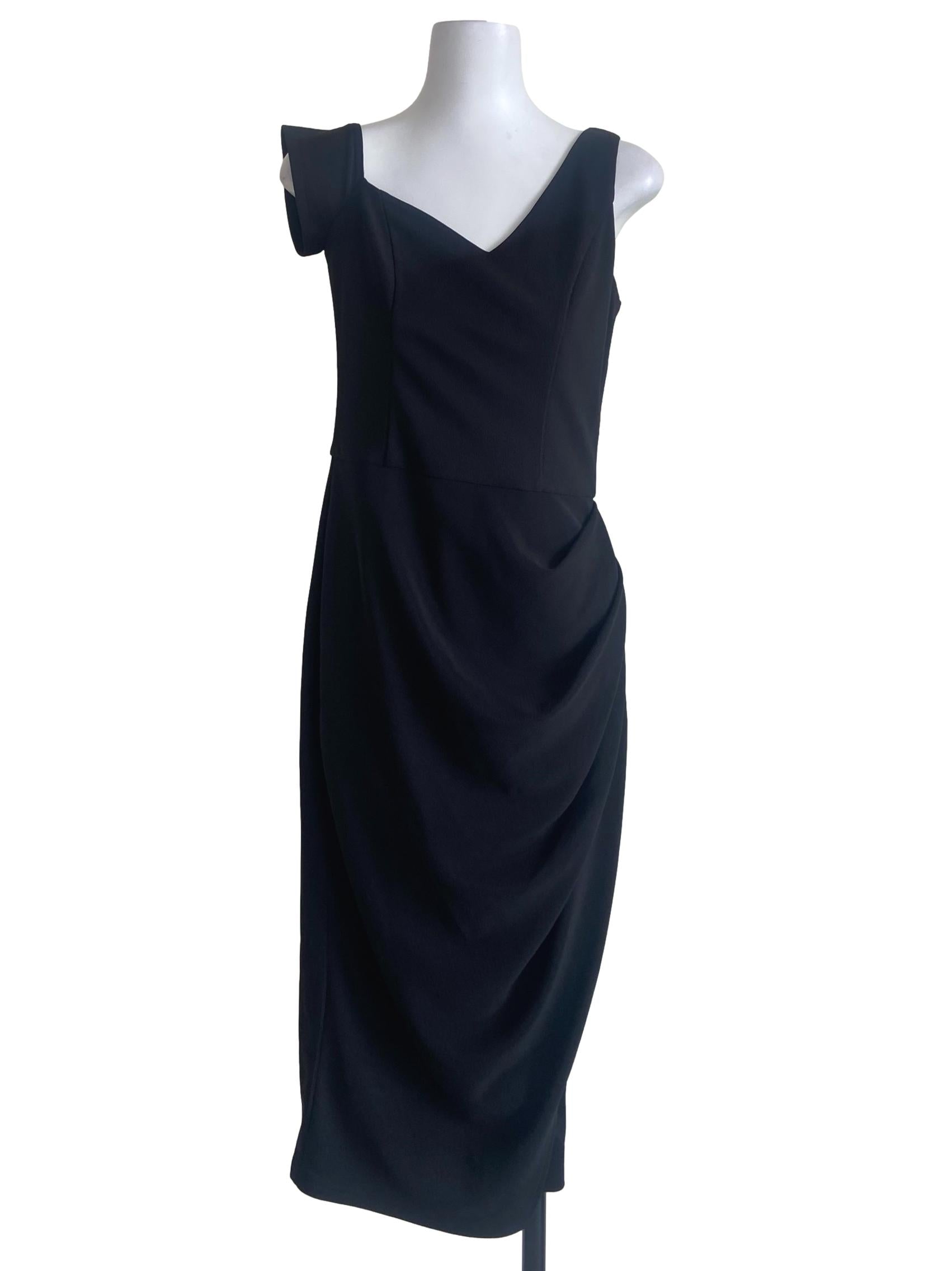 Black Twill Slit Shift Dress