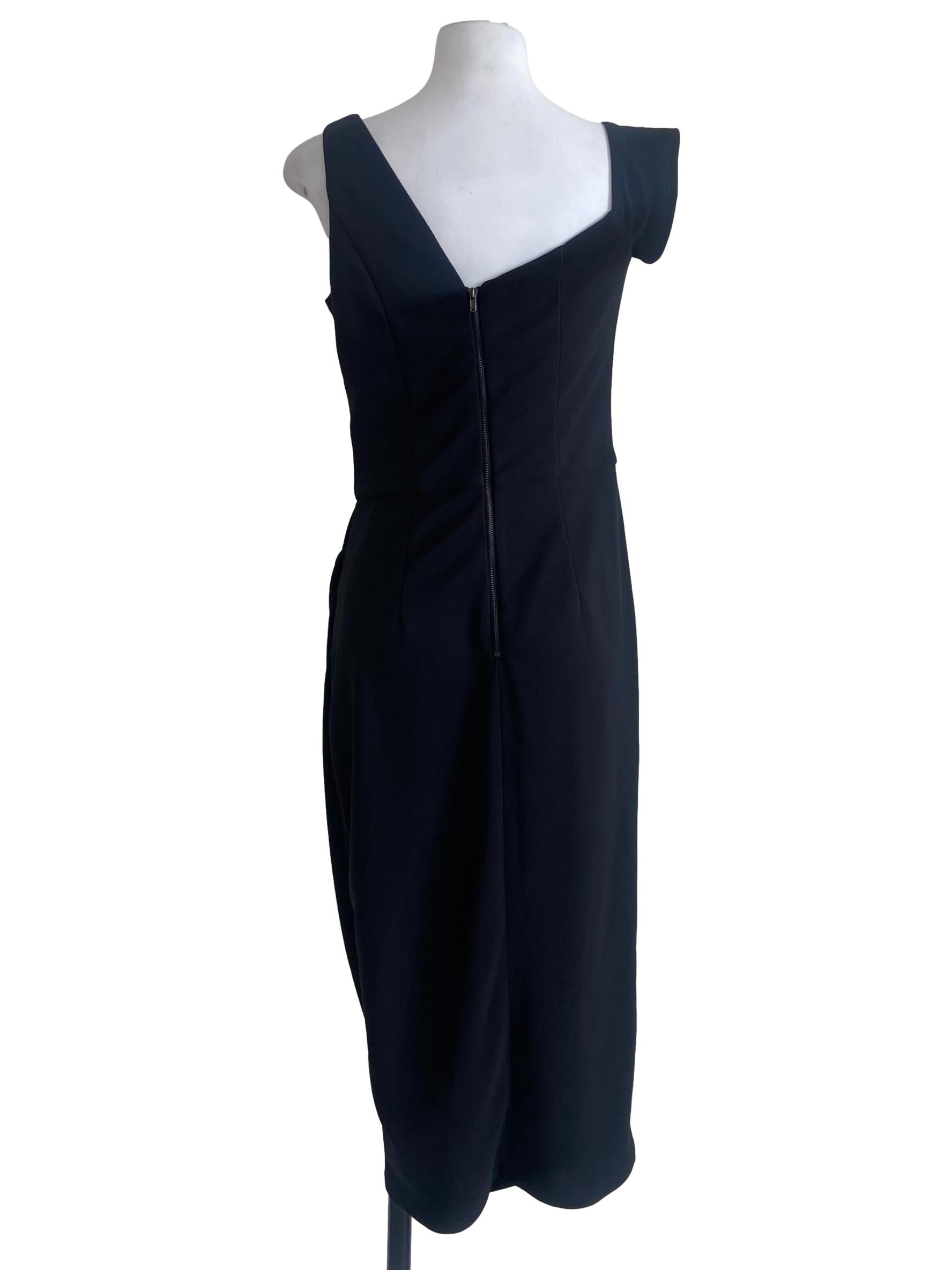 Black Twill Slit Shift Dress