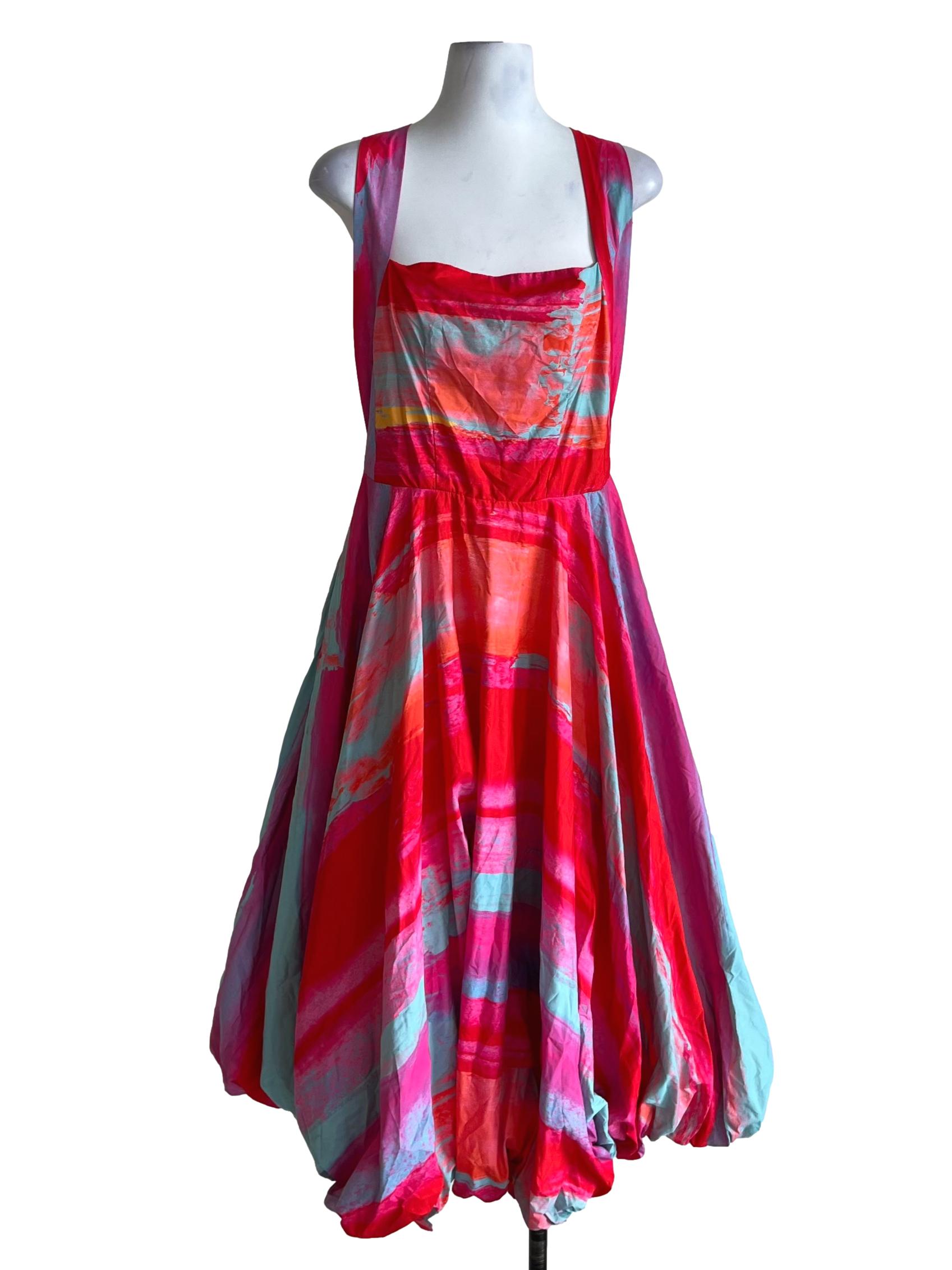 Candy Red Abstract A-Line Dress