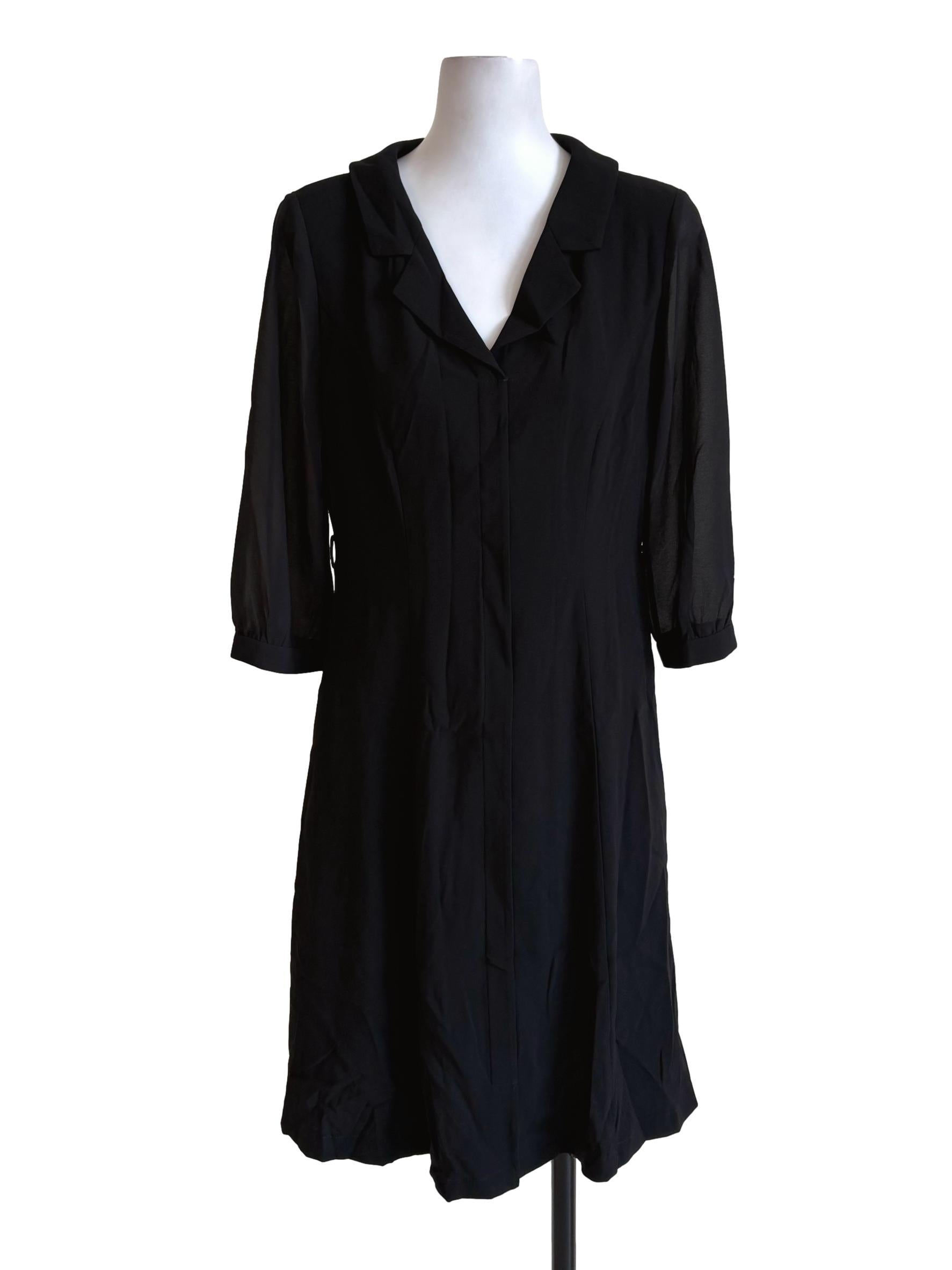 Black Chiffon Collared A-Line Dress