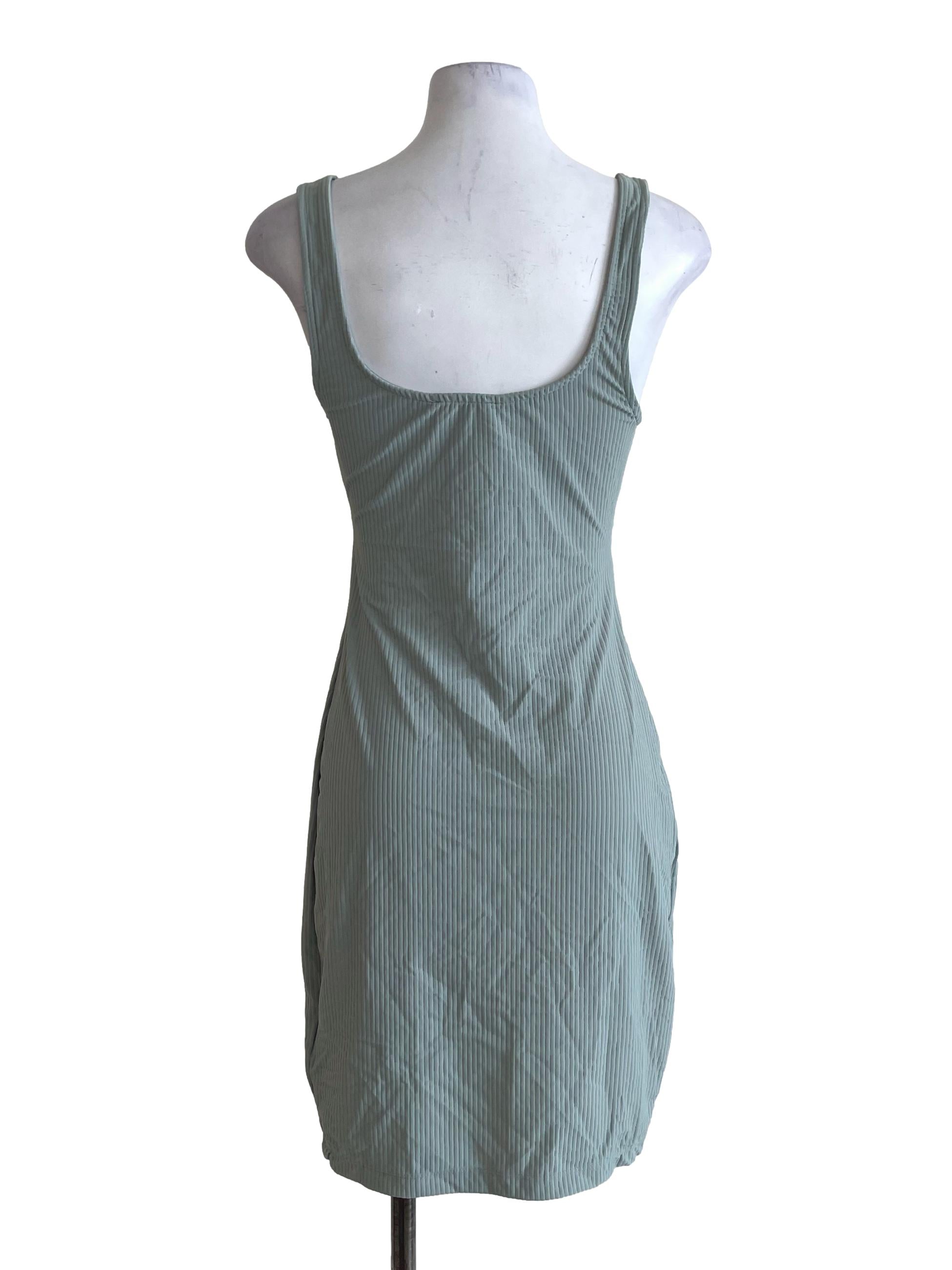 Smoke Green Ribbed Bodycon Dress