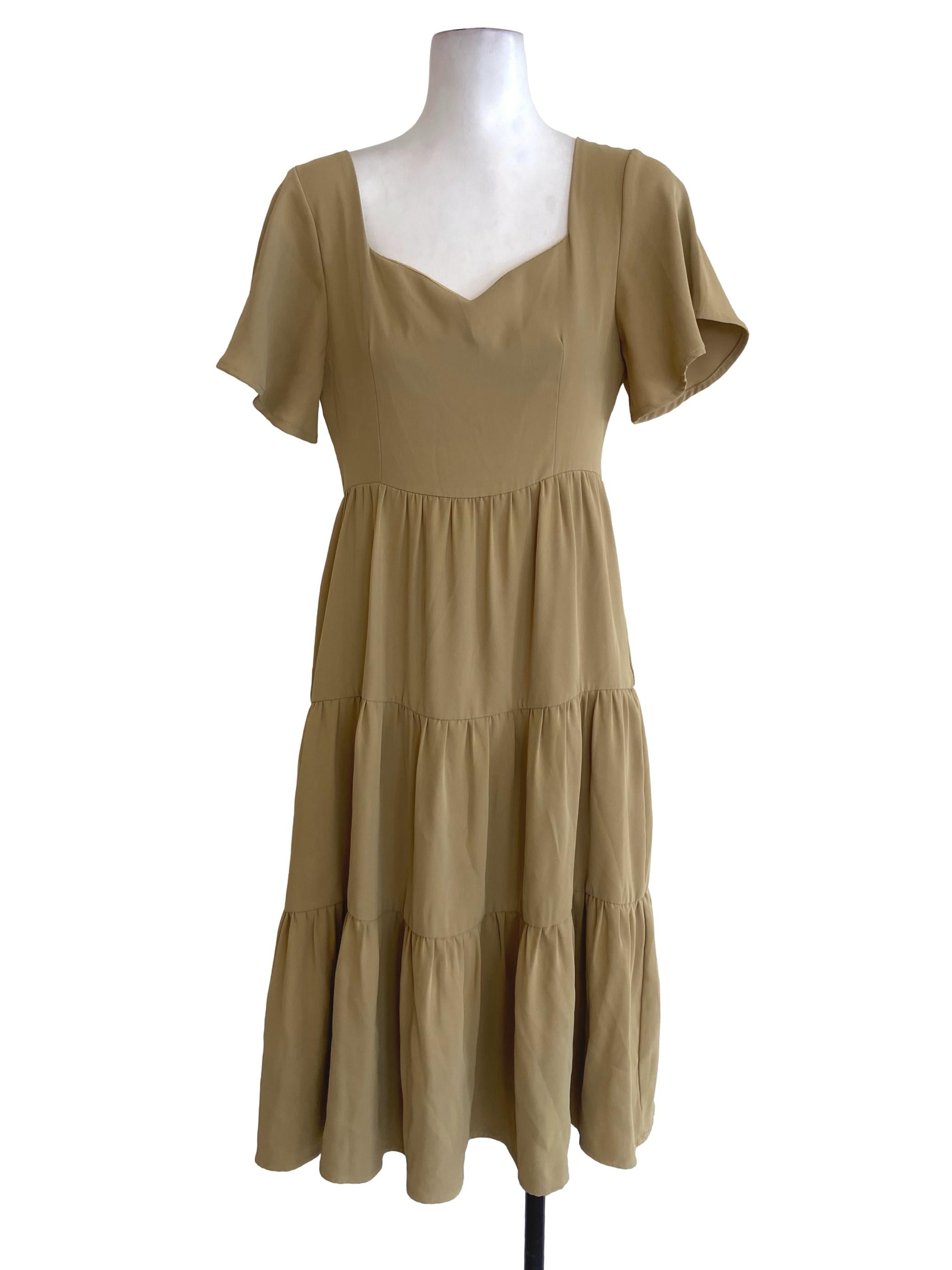 Olive Green Layered Empire Dress
