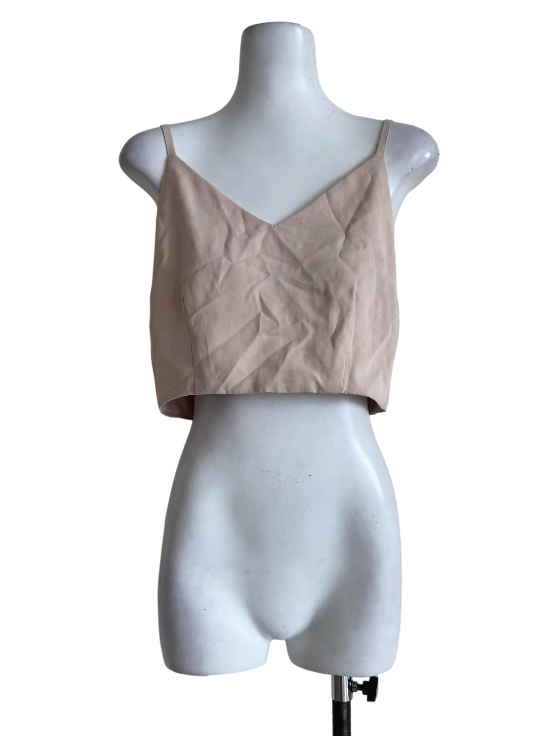 Beige V Neck Cropped Top
