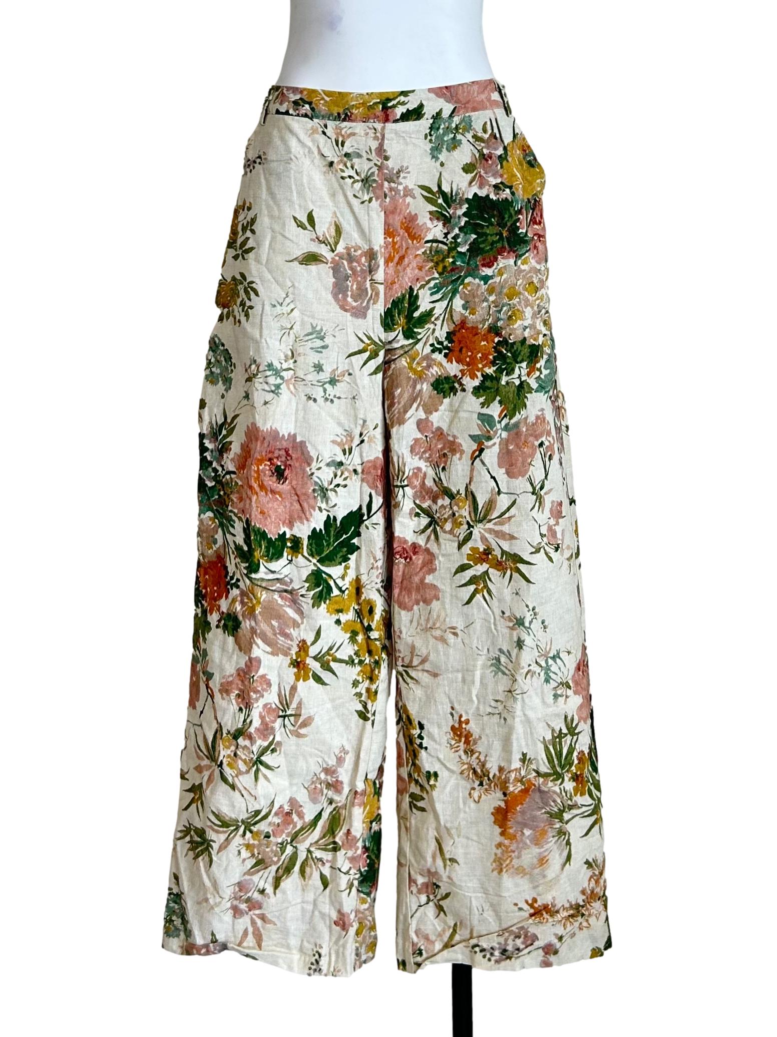Vintage Floral Print Wide-Leg Trousers
