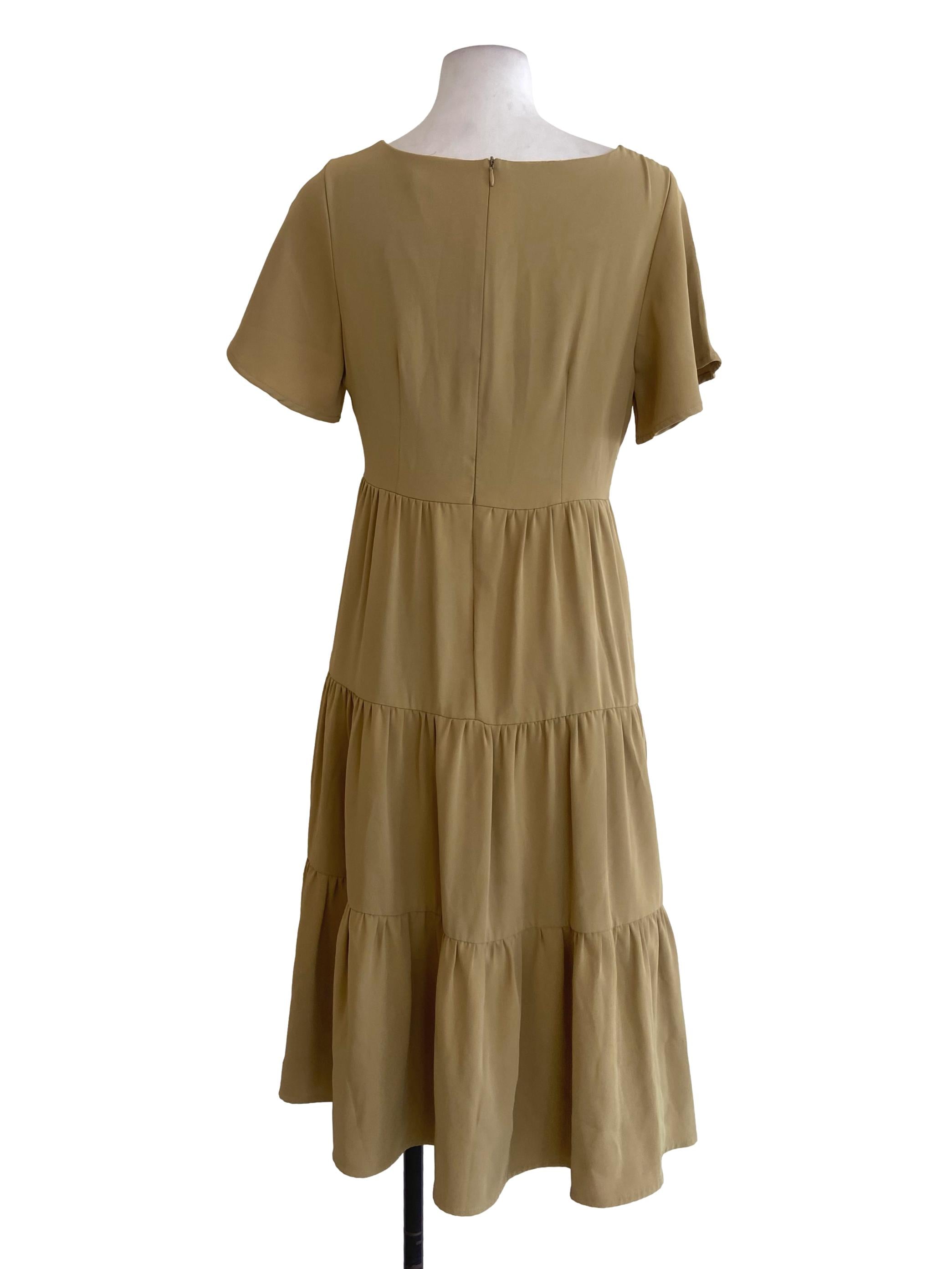 Olive Green Layered Empire Dress