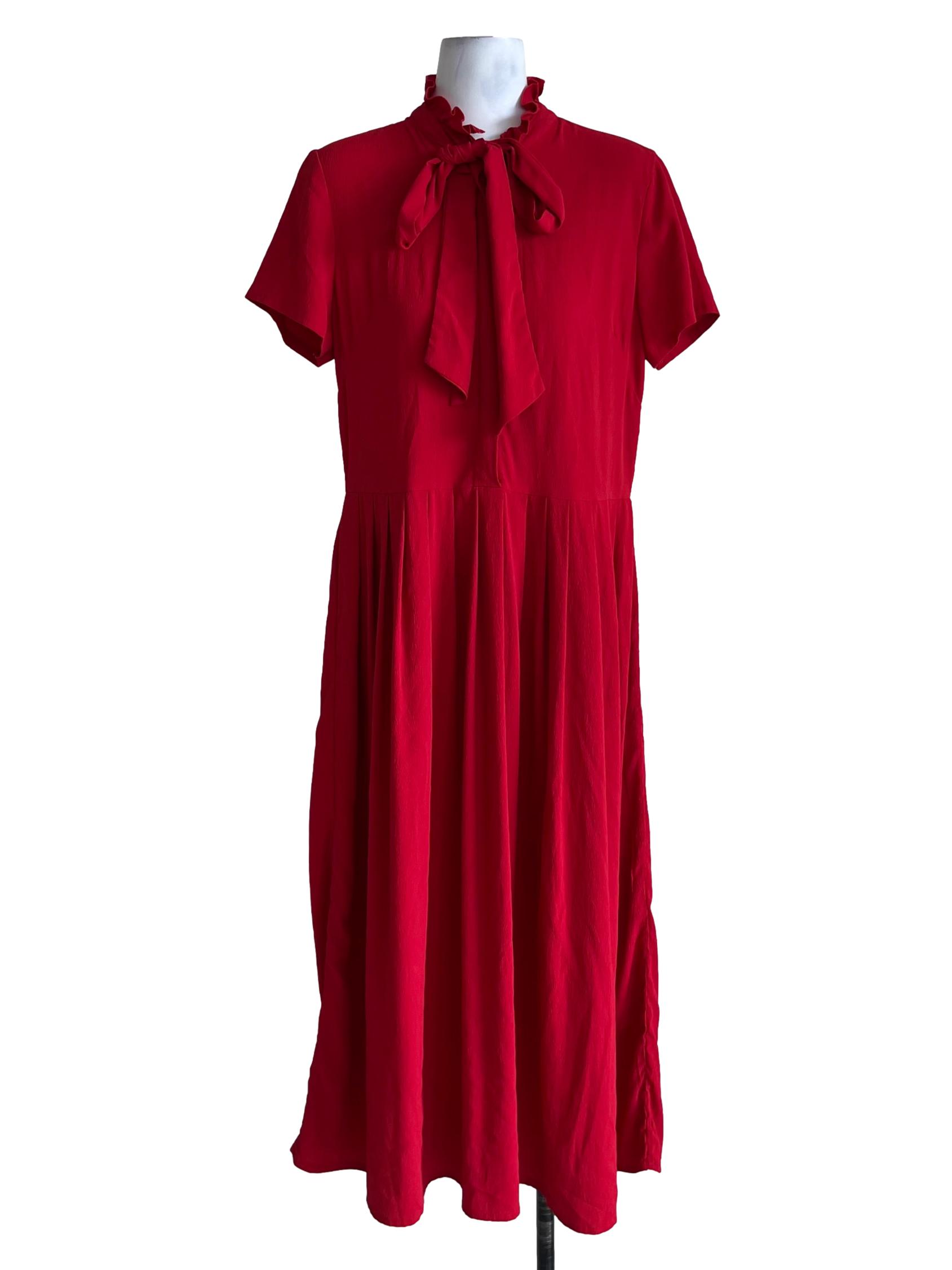 Blood Red Ruffle Neckline Empire Dress