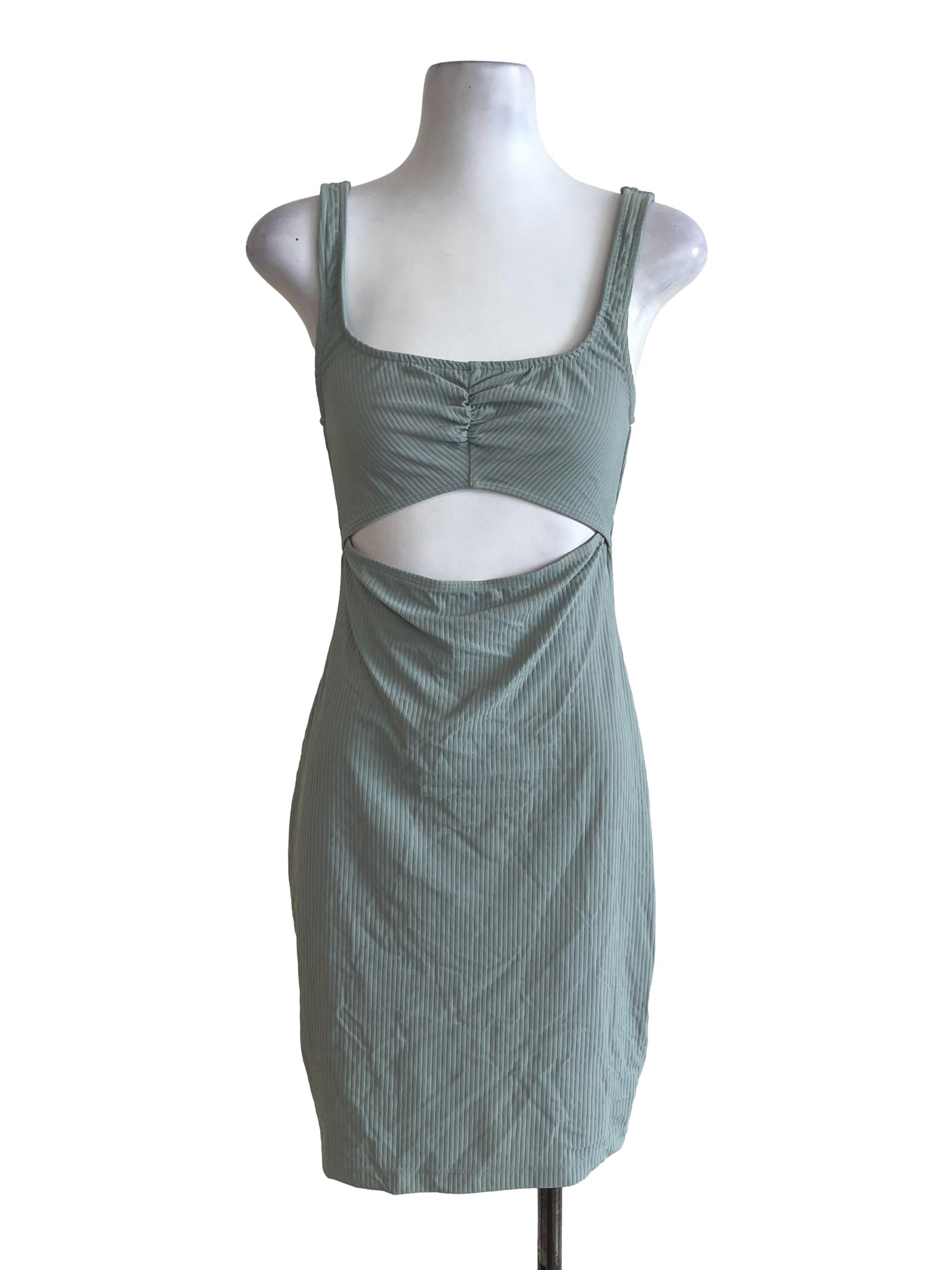 Smoke Green Ribbed Bodycon Dress