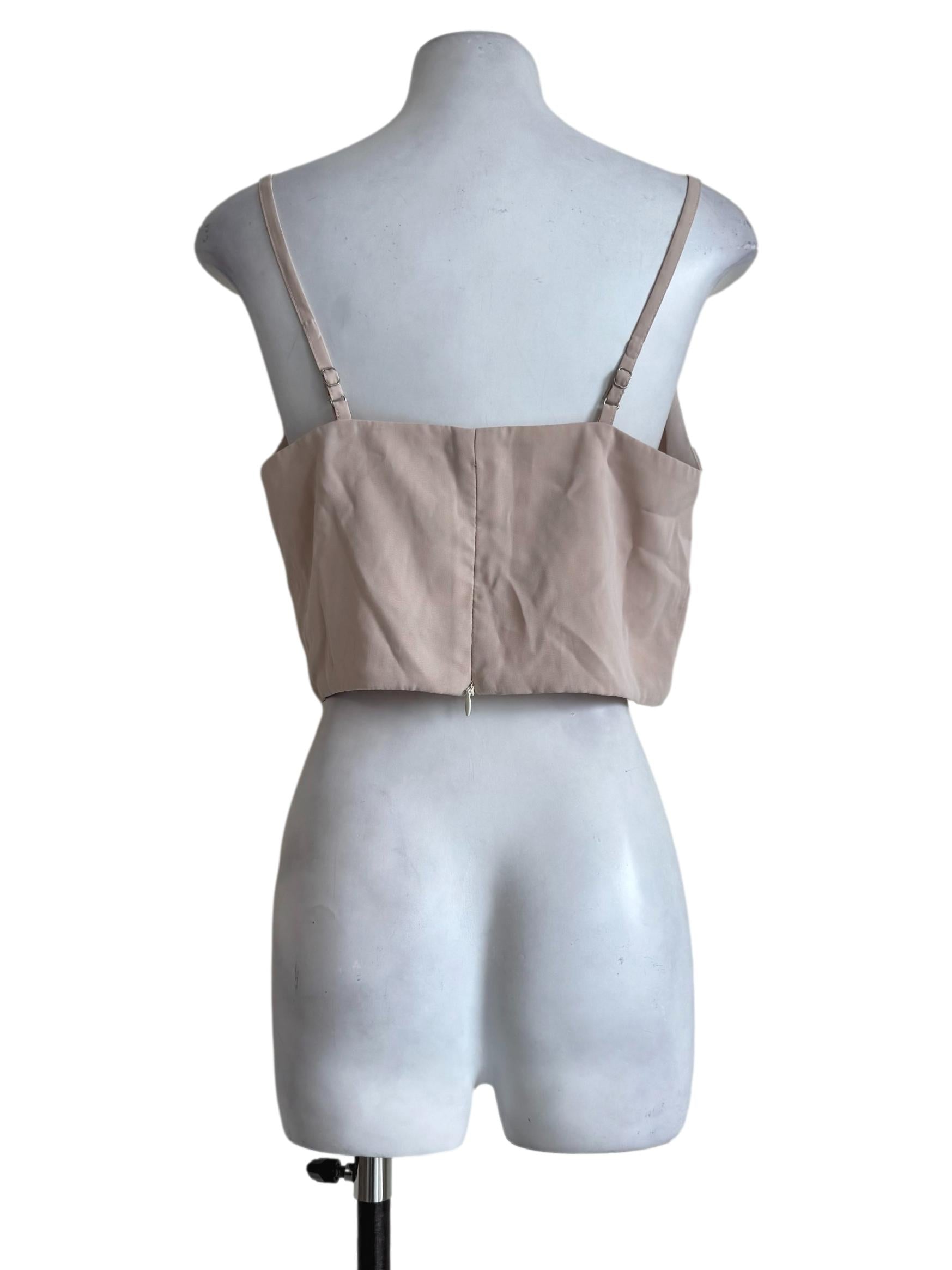 Beige V Neck Cropped Top