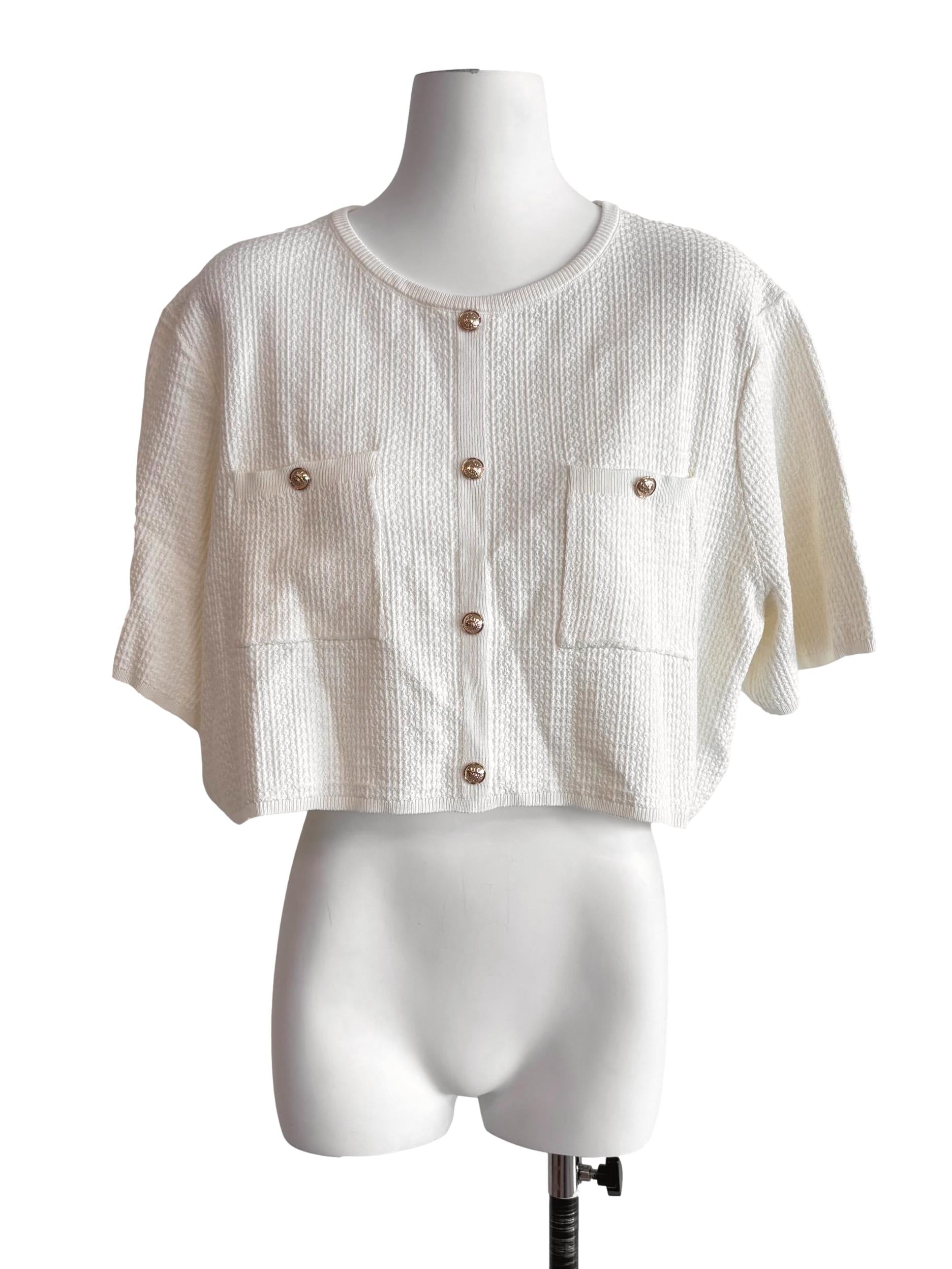 Cream Button Detail Crop Top LB