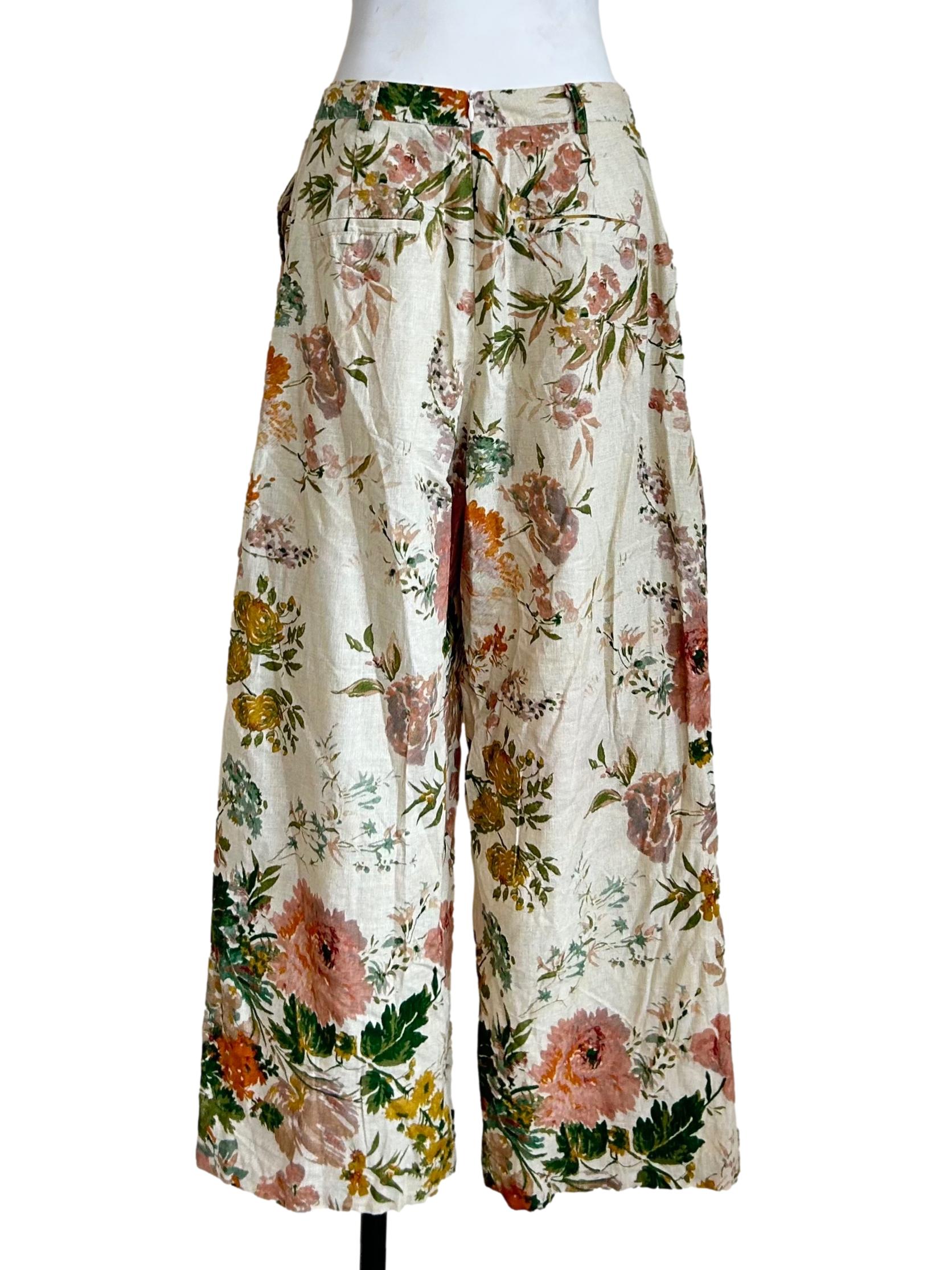 Vintage Floral Print Wide-Leg Trousers