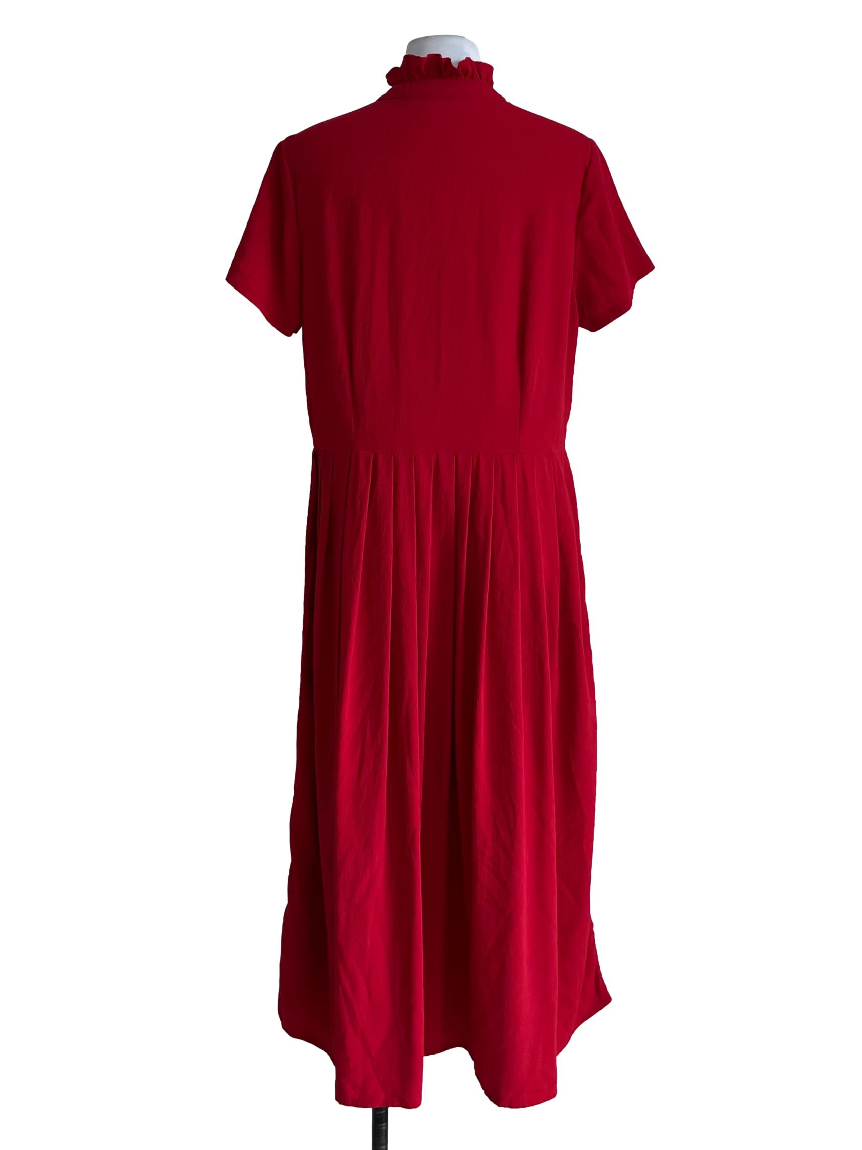 Blood Red Ruffle Neckline Empire Dress
