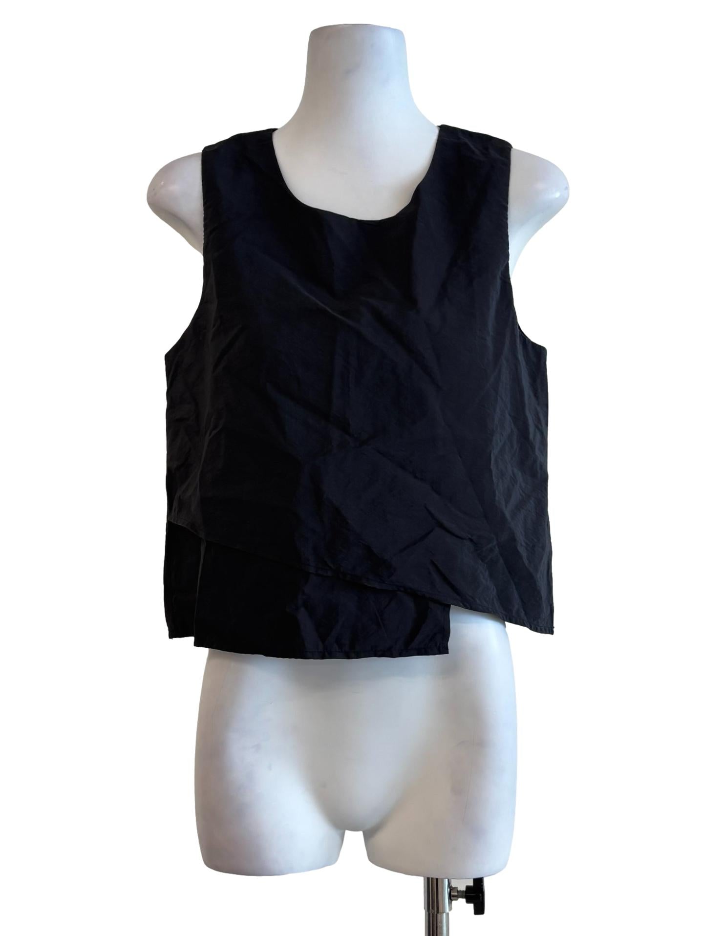 Jet Black Sleeveless Layered Nylon Top