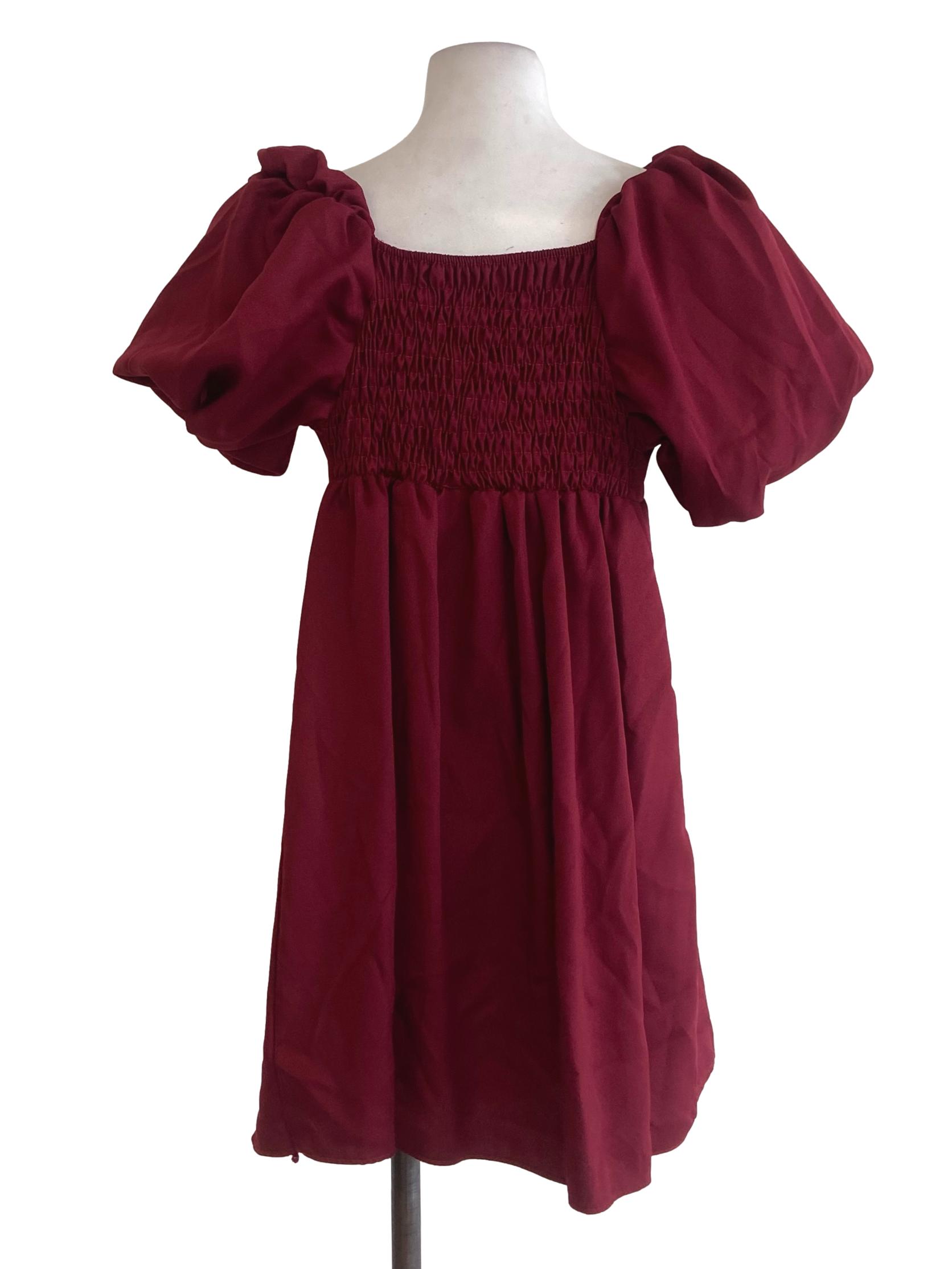 Apple Red Juliet Sleeve Apron Dress