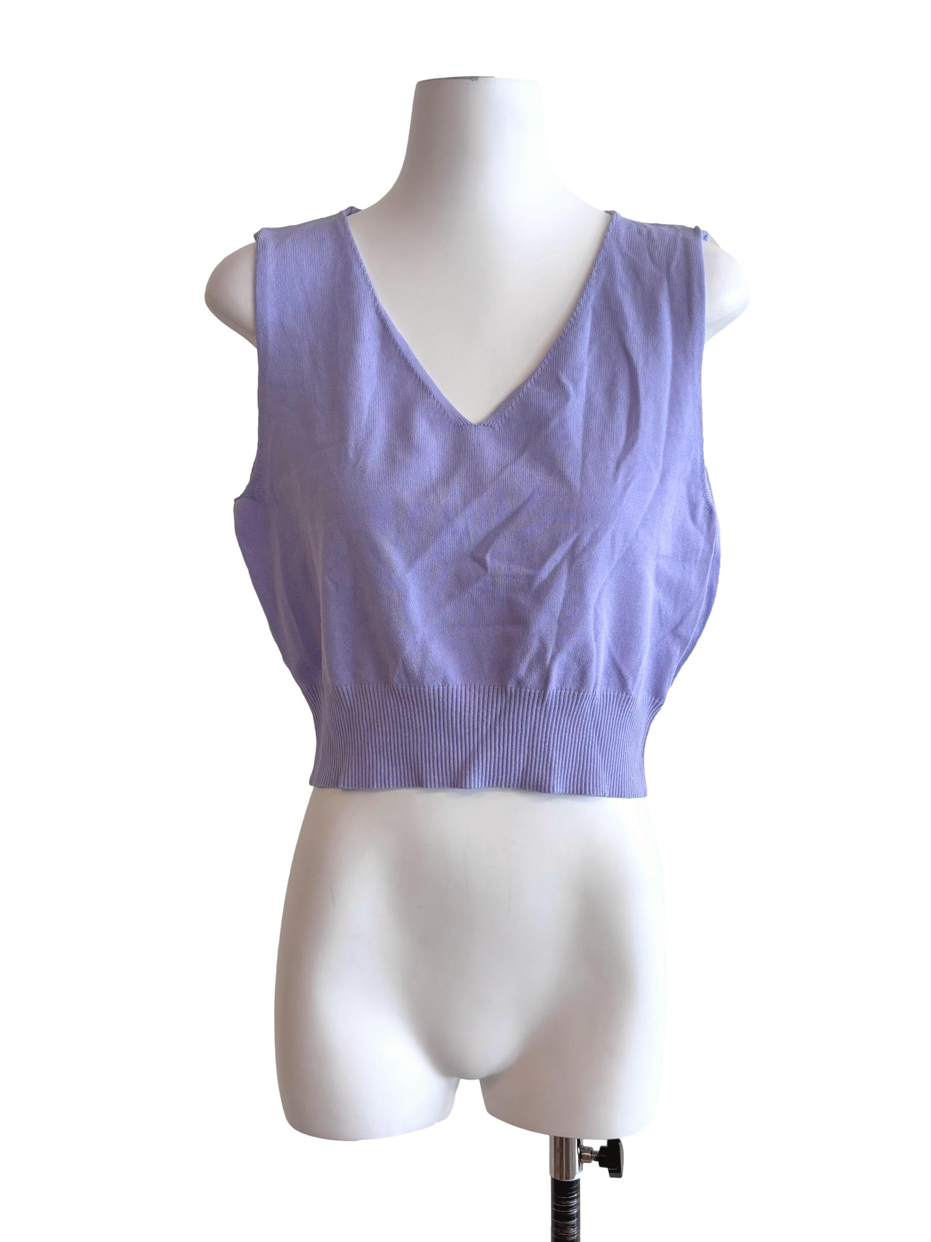 Lavender Purple V Neck Knit Top LB