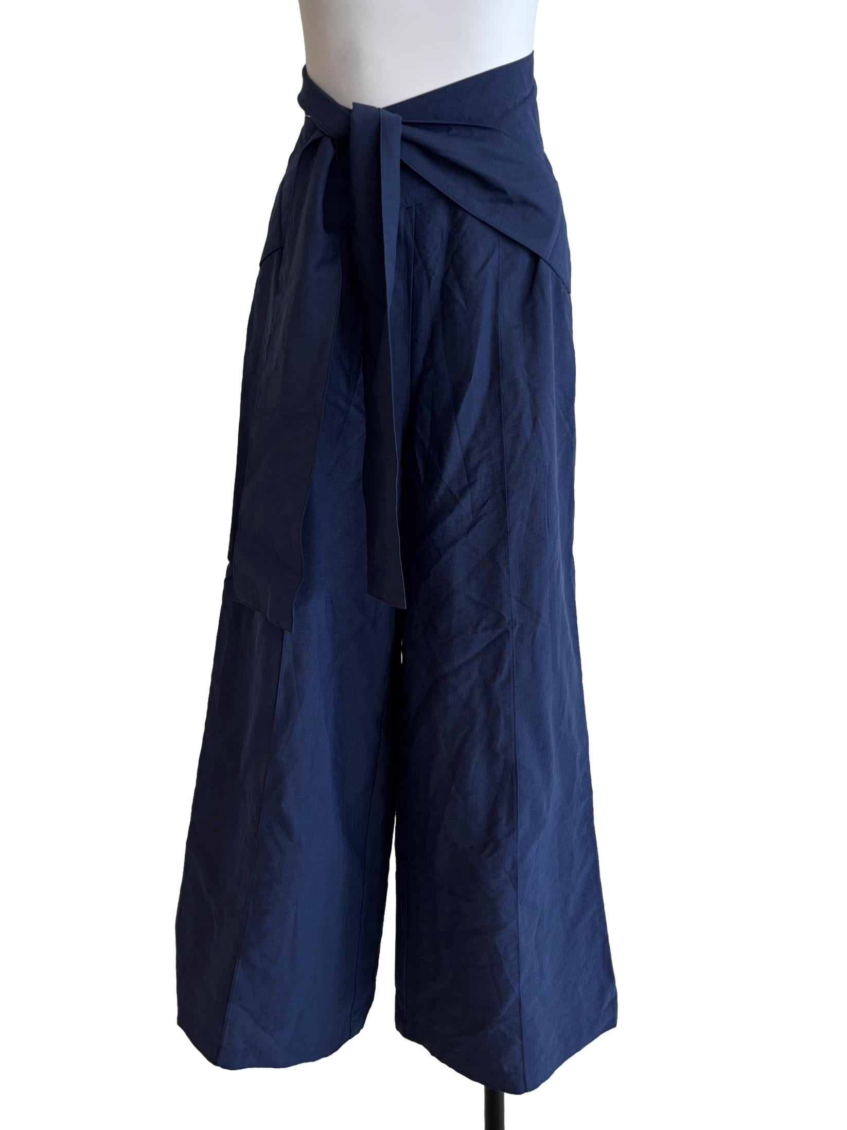 Navy Tie-Front Wide-Leg Trousers LB