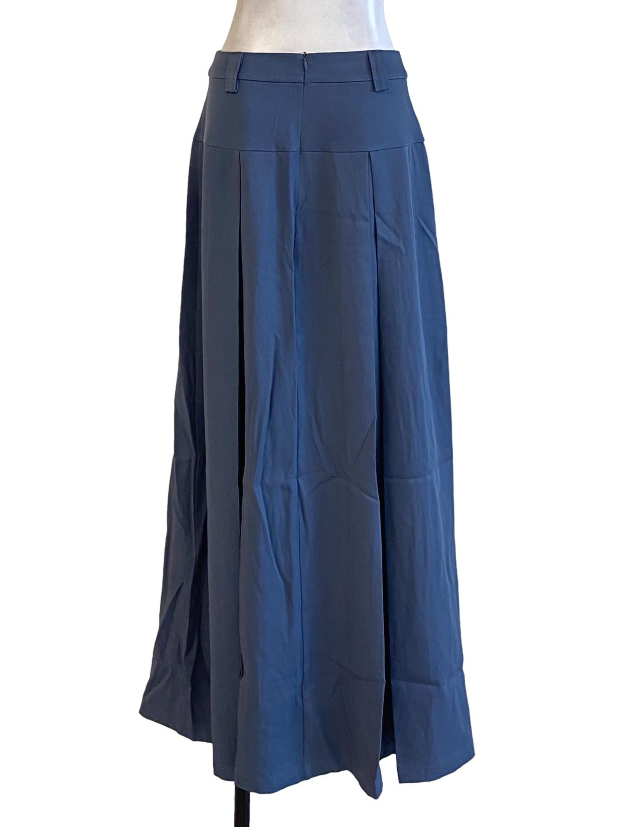 Dark Stone Blue Pleated Flowy Tailored Skirt YHF