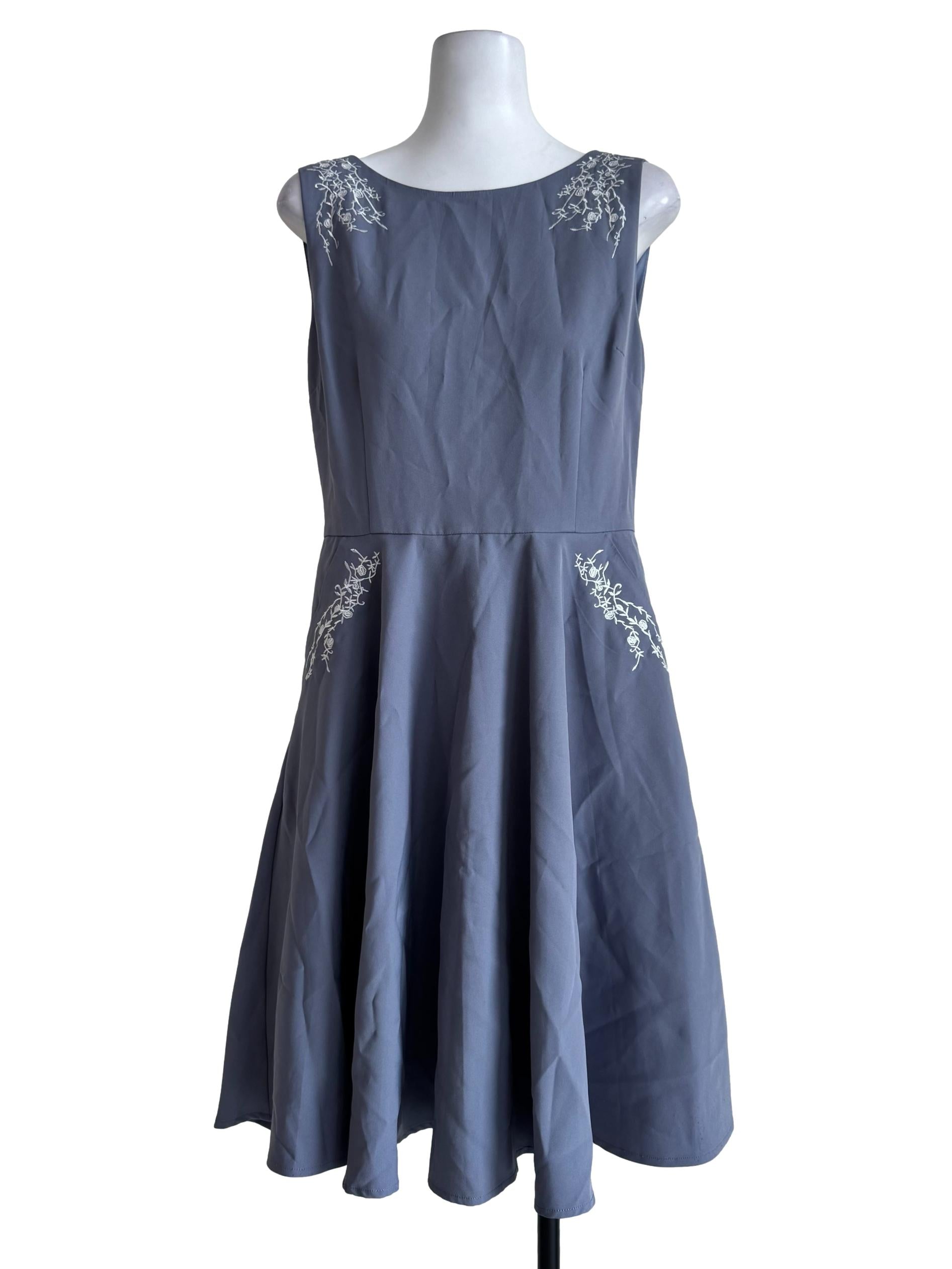 Ash Blue Embroidery Mini Dress