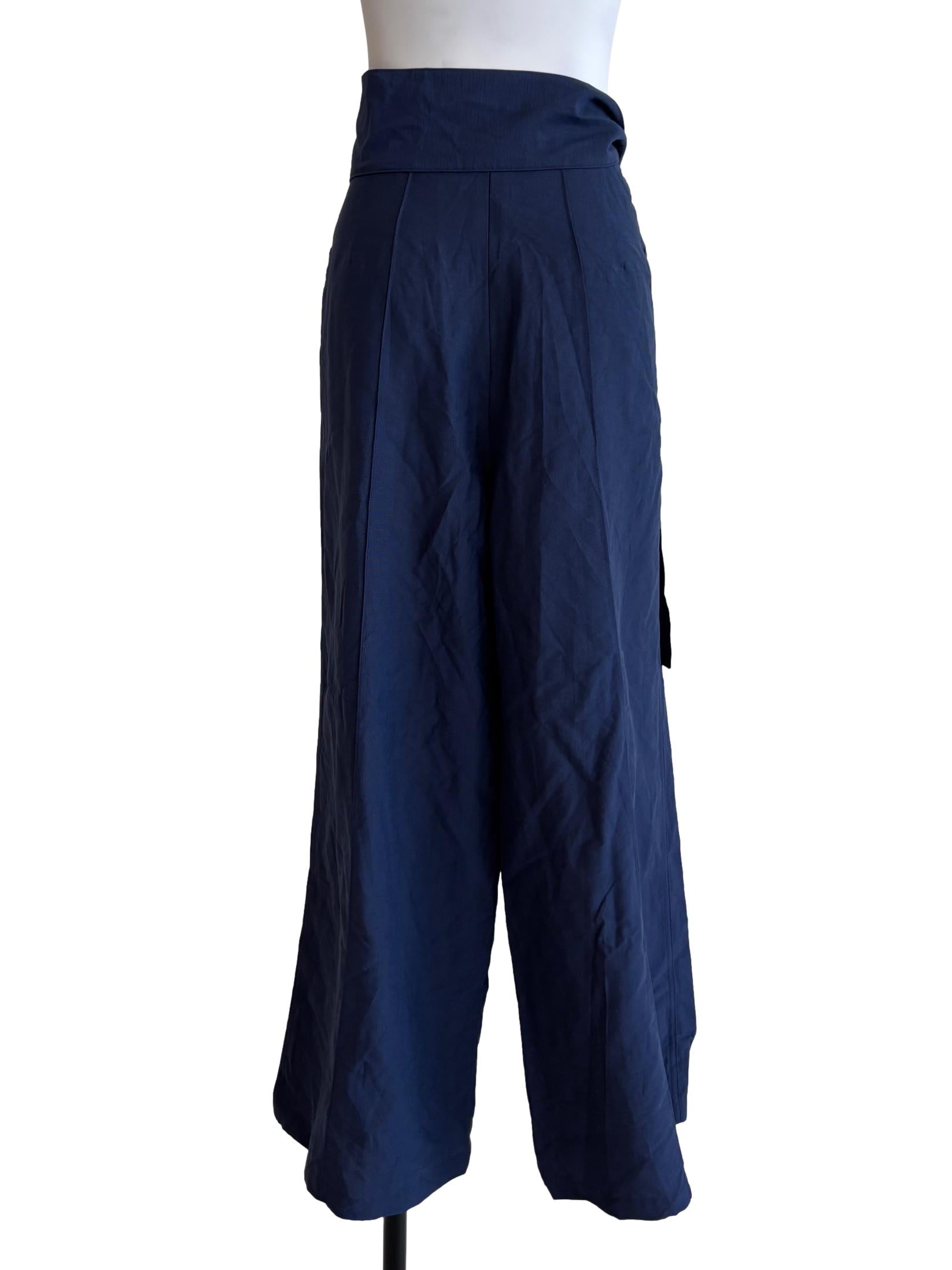 Navy Tie-Front Wide-Leg Trousers LB