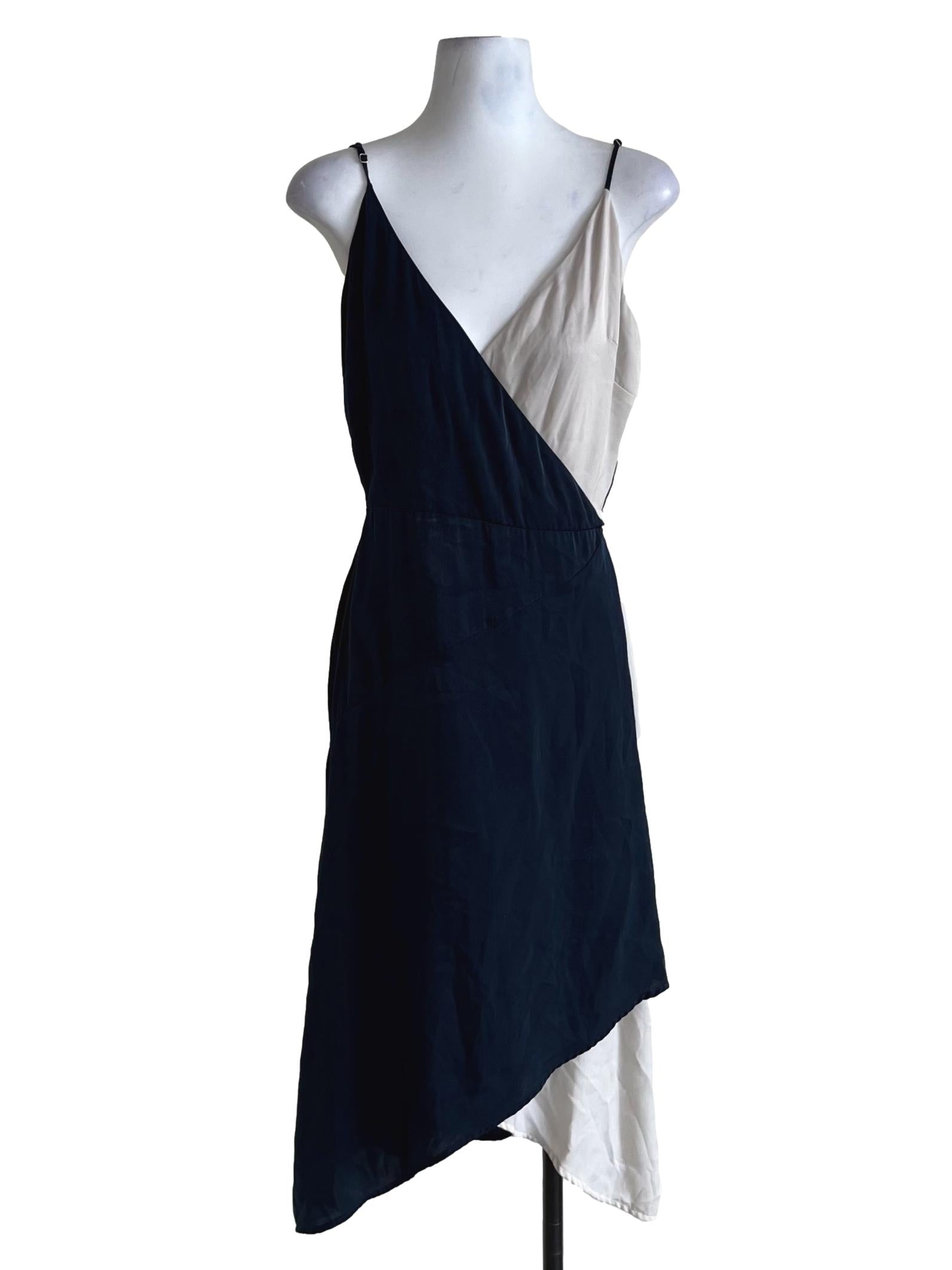 Navy Blue Spaghetti Strap Wrap Dress