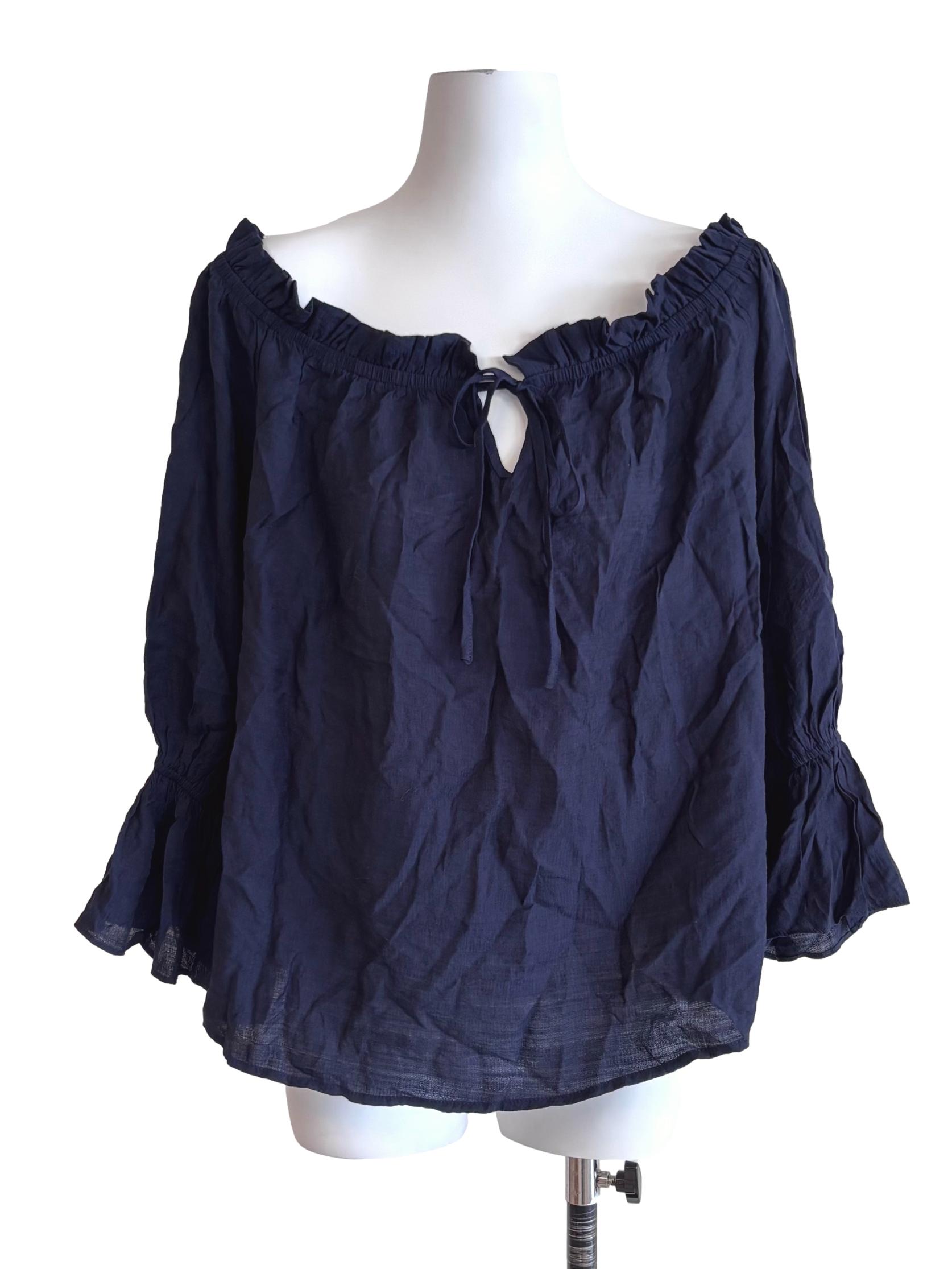 Navy Blue Wide Shoulder Blouse
