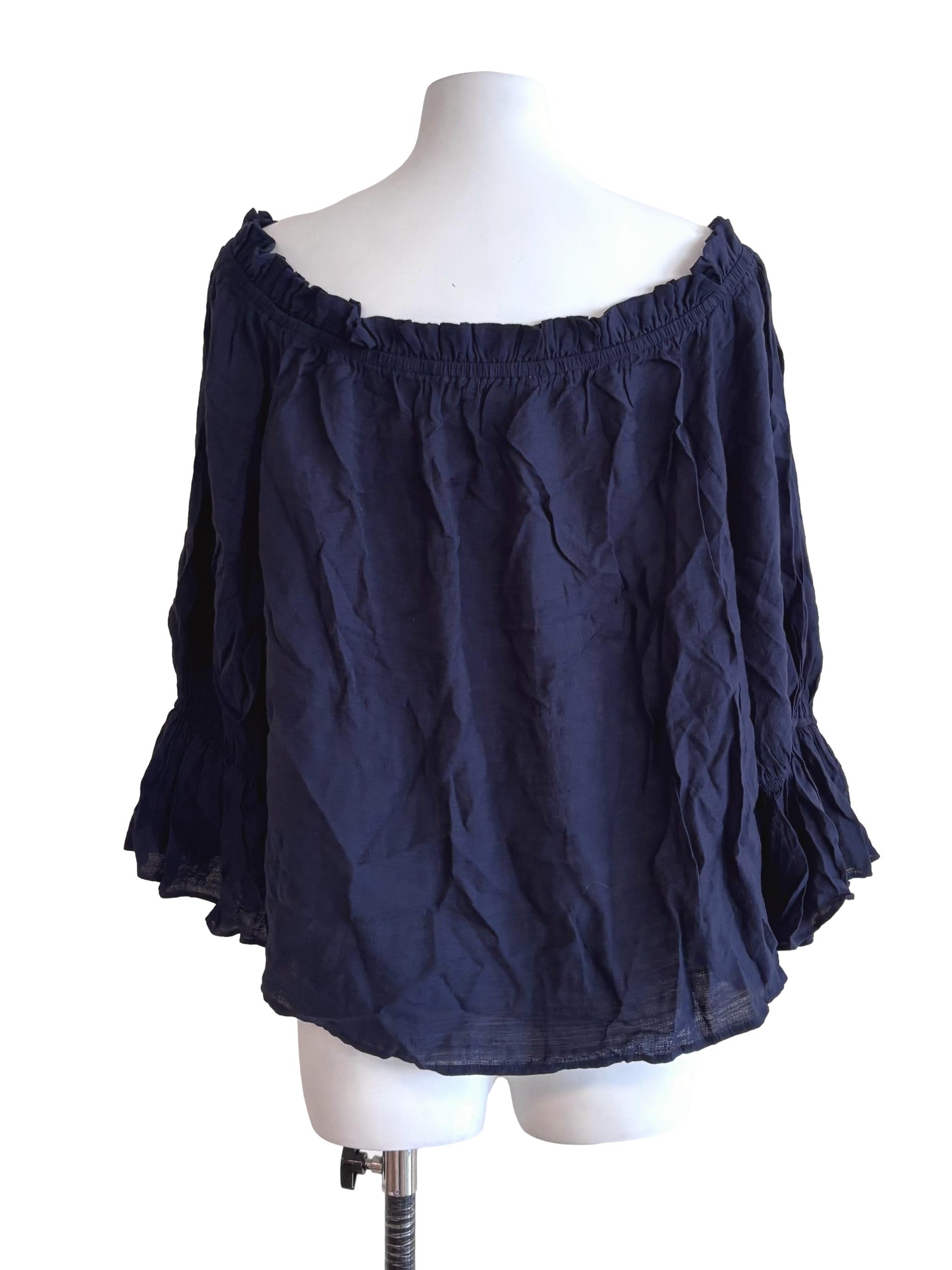 Navy Blue Wide Shoulder Blouse