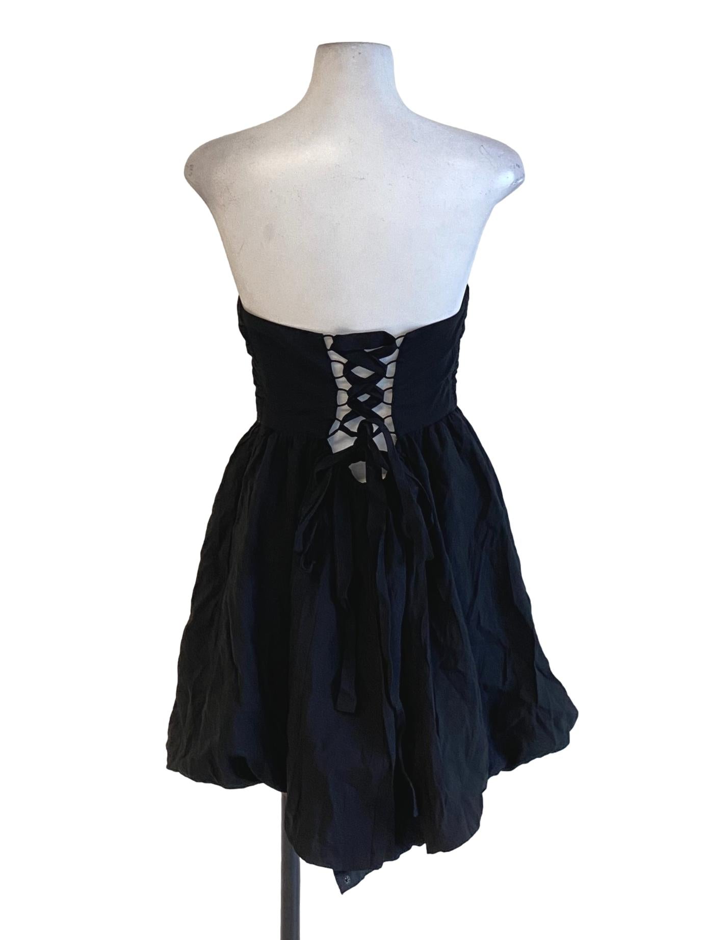 Matte Black Back Tie Lace Strapless A-Line Dress