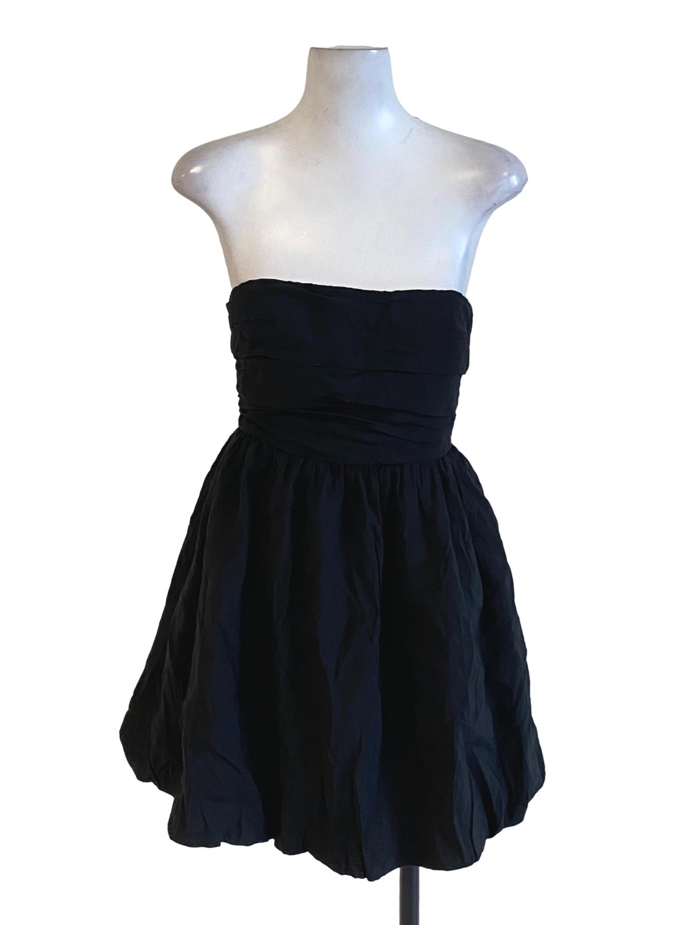 Matte Black Back Tie Lace Strapless A-Line Dress
