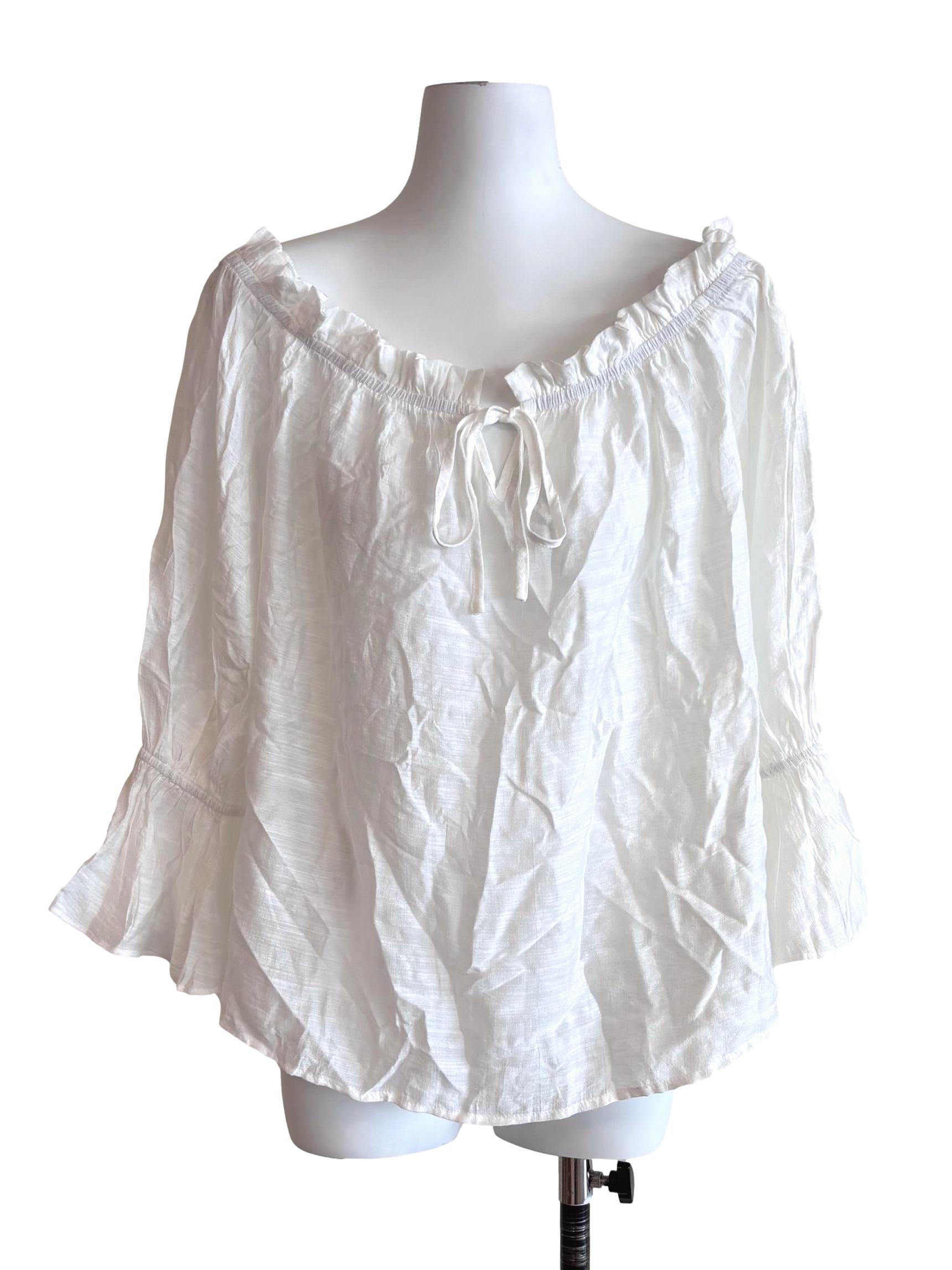 Daisy White Wide Shoulder Blouse