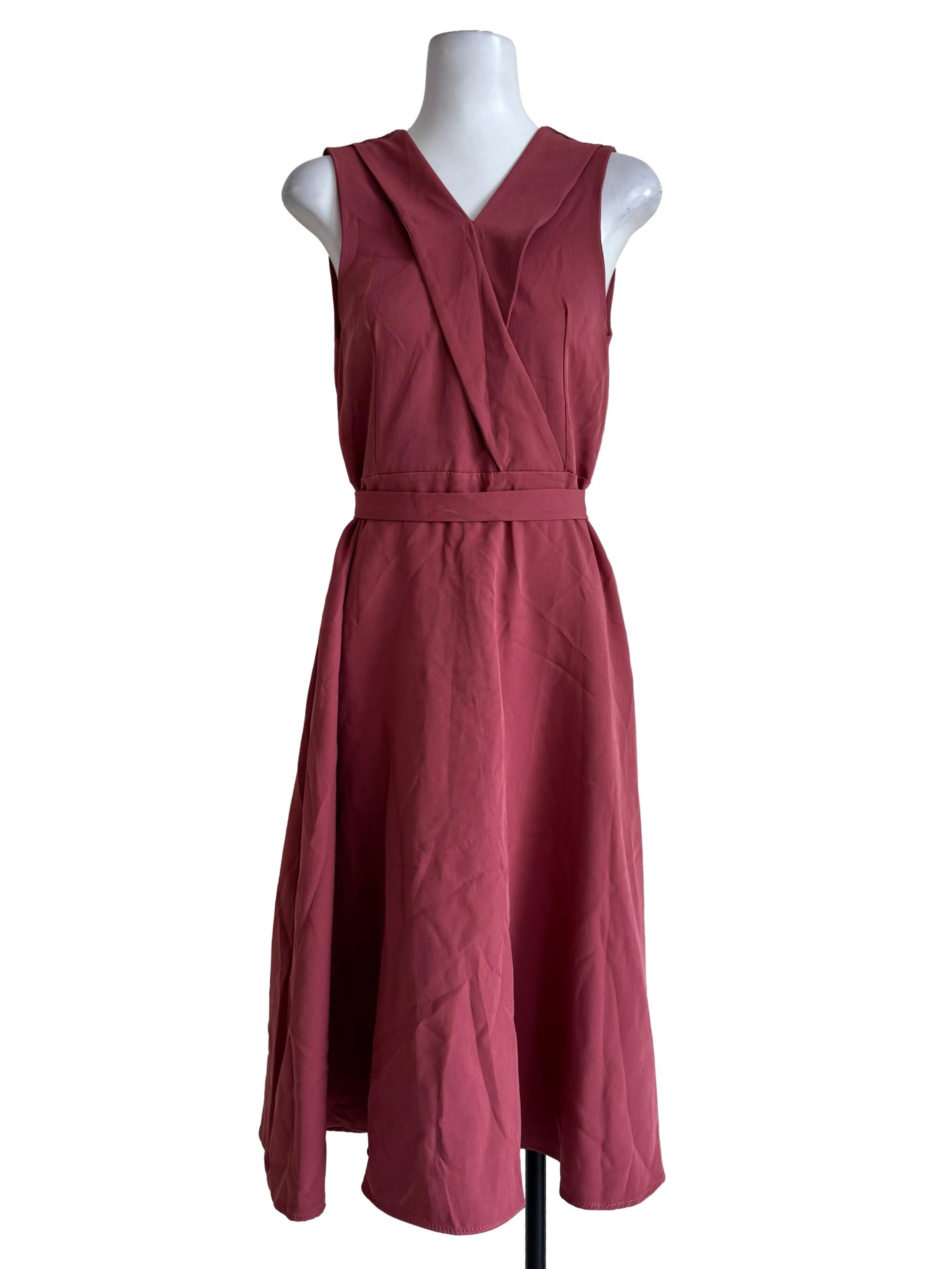 Salmon Pink V Neck Executive Dress