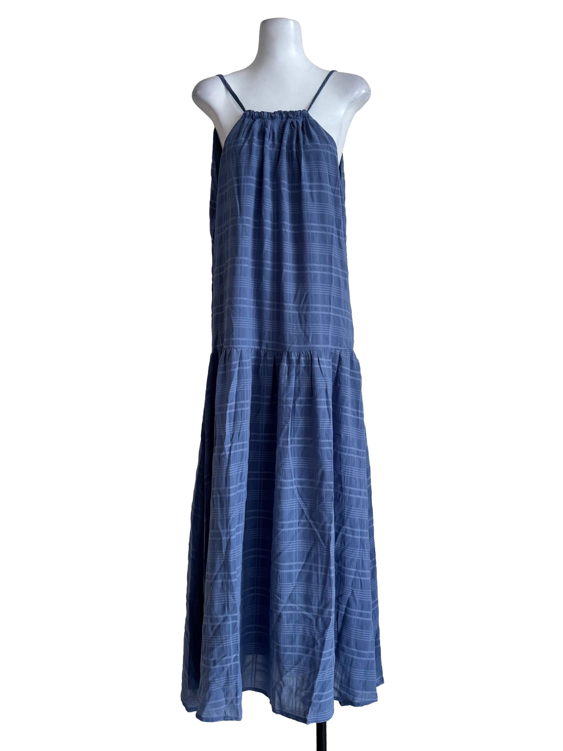 Ash Blue Gingham High Neck Dress