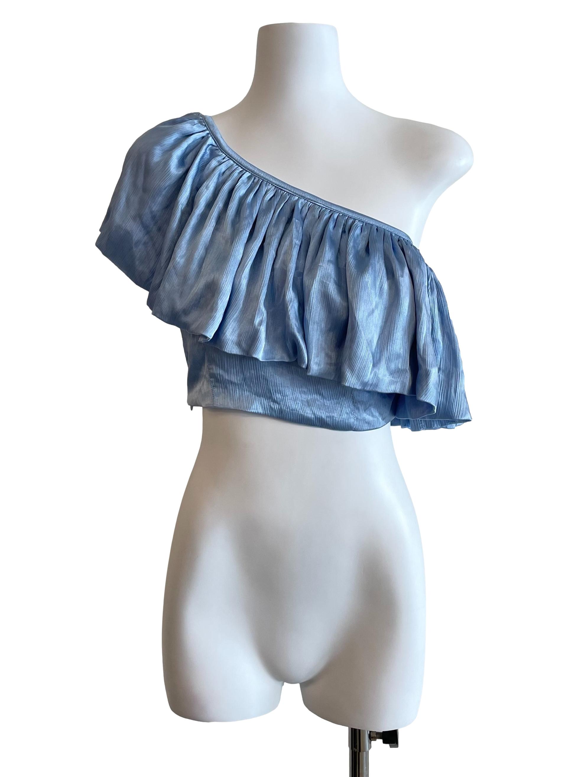 Blue Asymmetric Satin Top