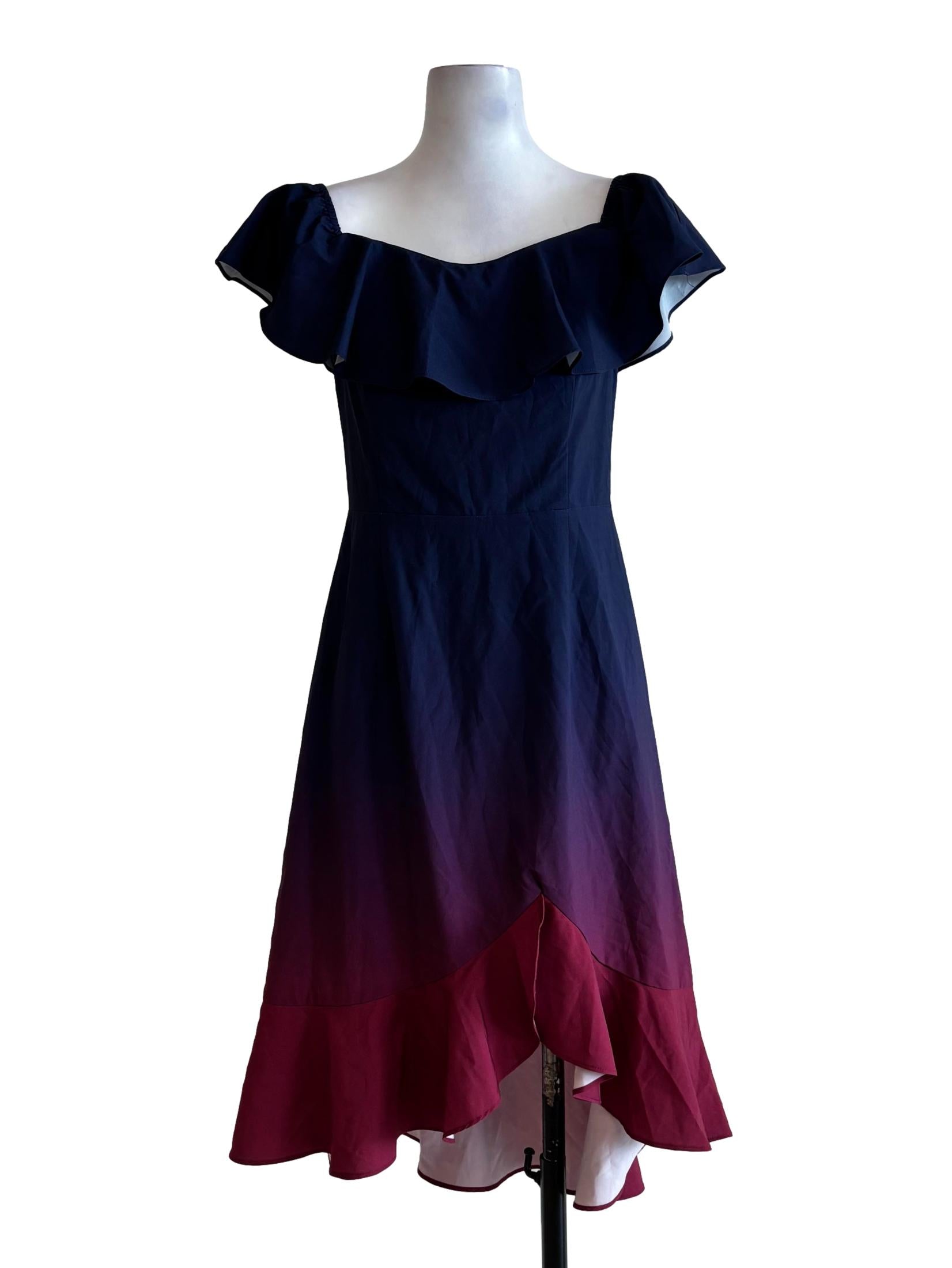 Midnight Blue Ruby Off Shoulder Ombre Dress